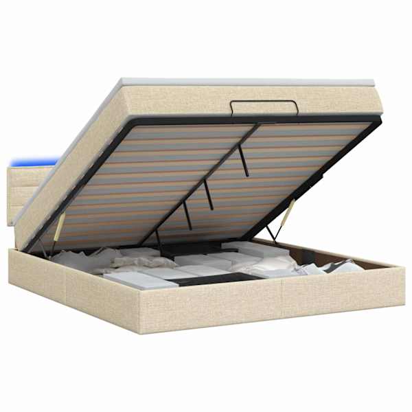 vidaXL Ottomani voodi madratsi ja LED-idega Kreemjas 140 x 190 cm