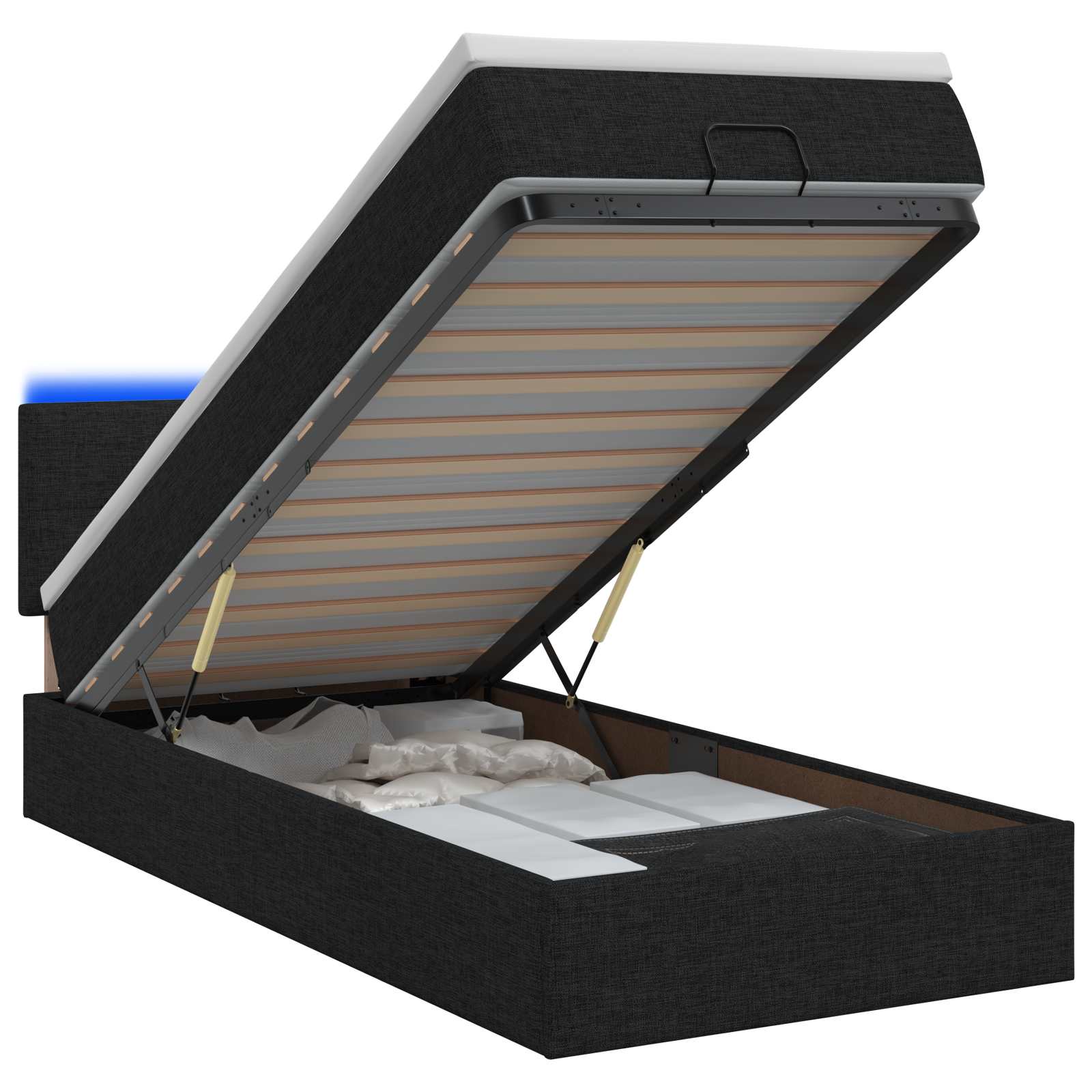 Отоман с матрак и LED с LED ленти Черно 80 x 200 cm Текстил — изображение 2