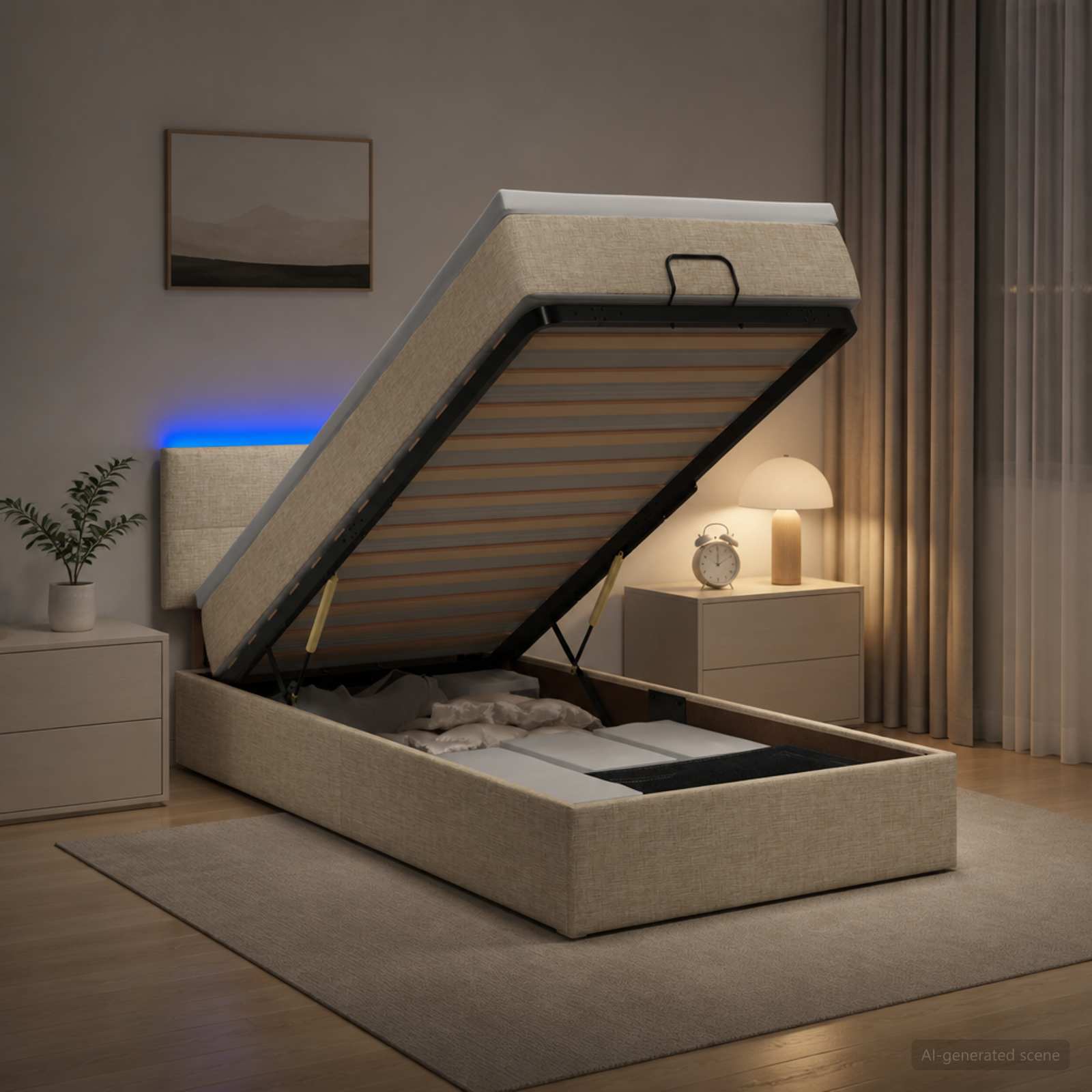 vidaXL Ottoman seng med madras og LED Cremefarvet 90 x 200 cm Stof