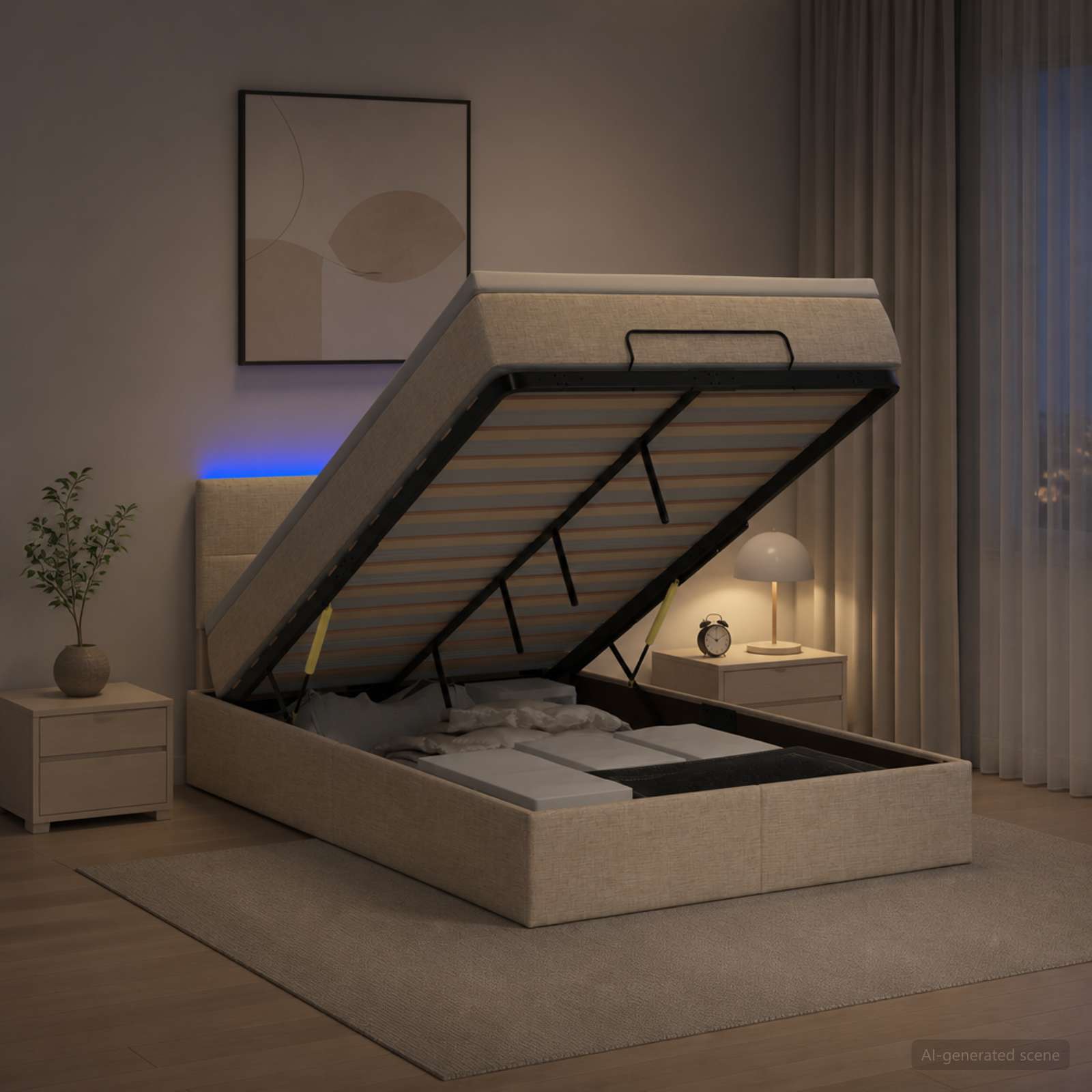 Отоман с матрак и LED с LED ленти Кремаво 120 x 190 cm Текстил