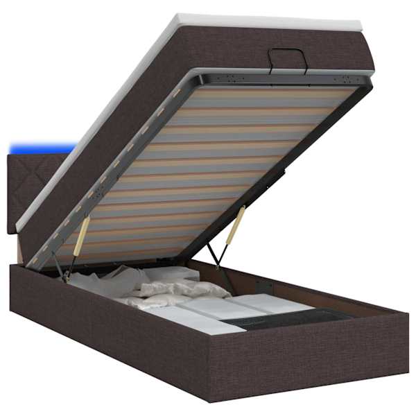 vidaXL Ottomani voodi madratsi ja LED-idega Tume pruun 90 x 190 cm