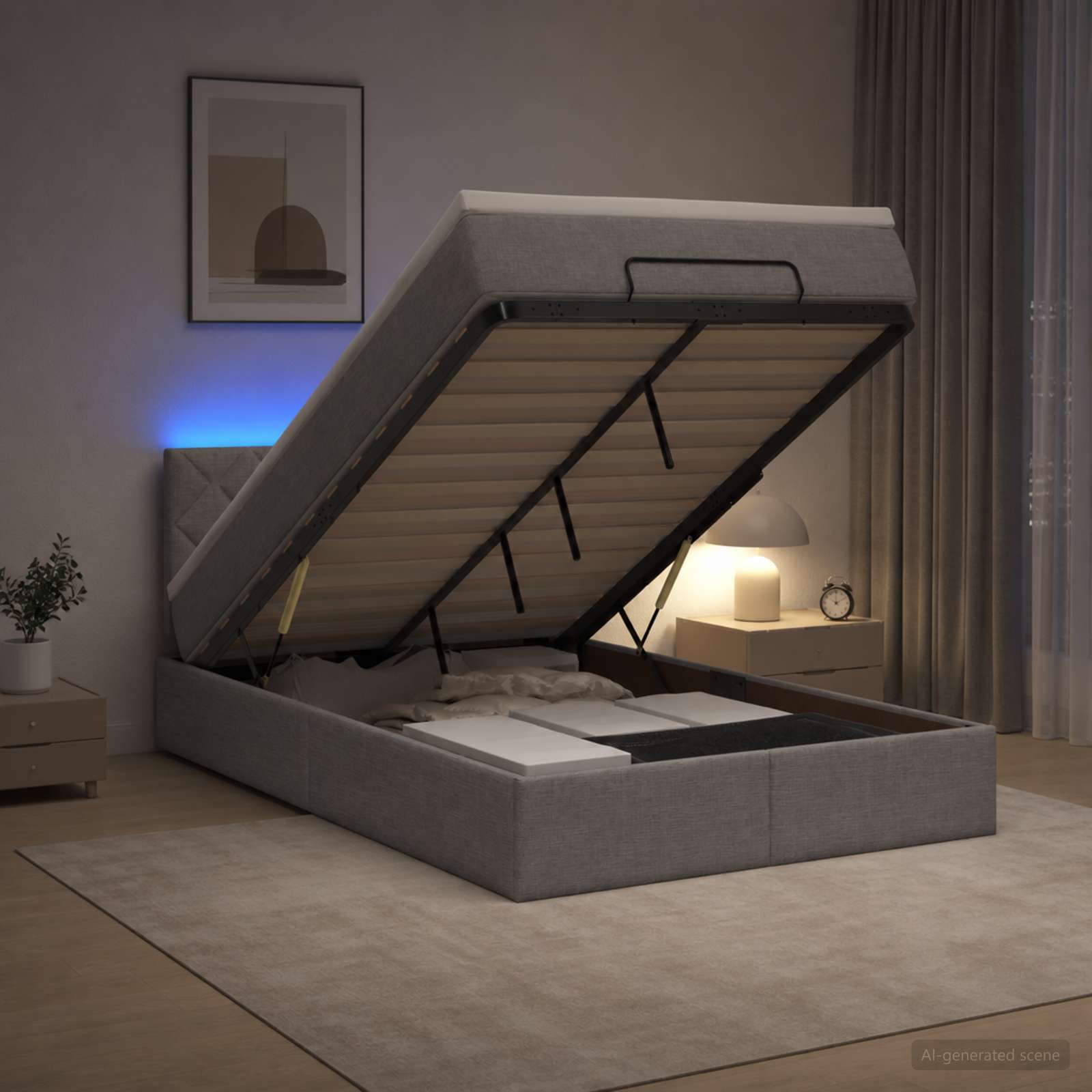 Отоман с матрак и LED с таблото Светлосиво 120 x 190 cm Текстил