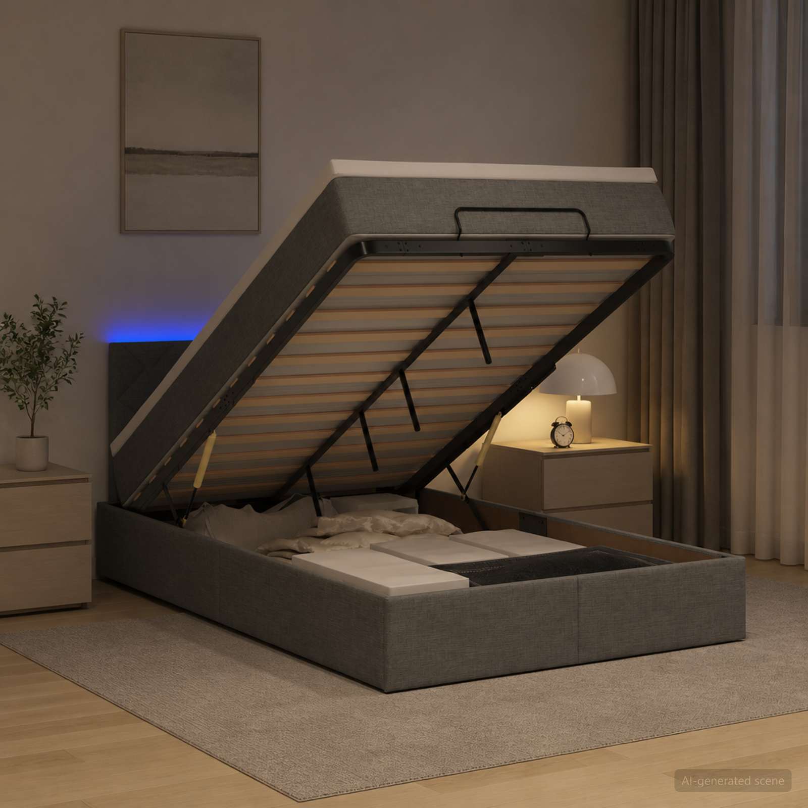 Отоман с матрак и LED с таблото Тъмносиво 120 x 190 cm Текстил
