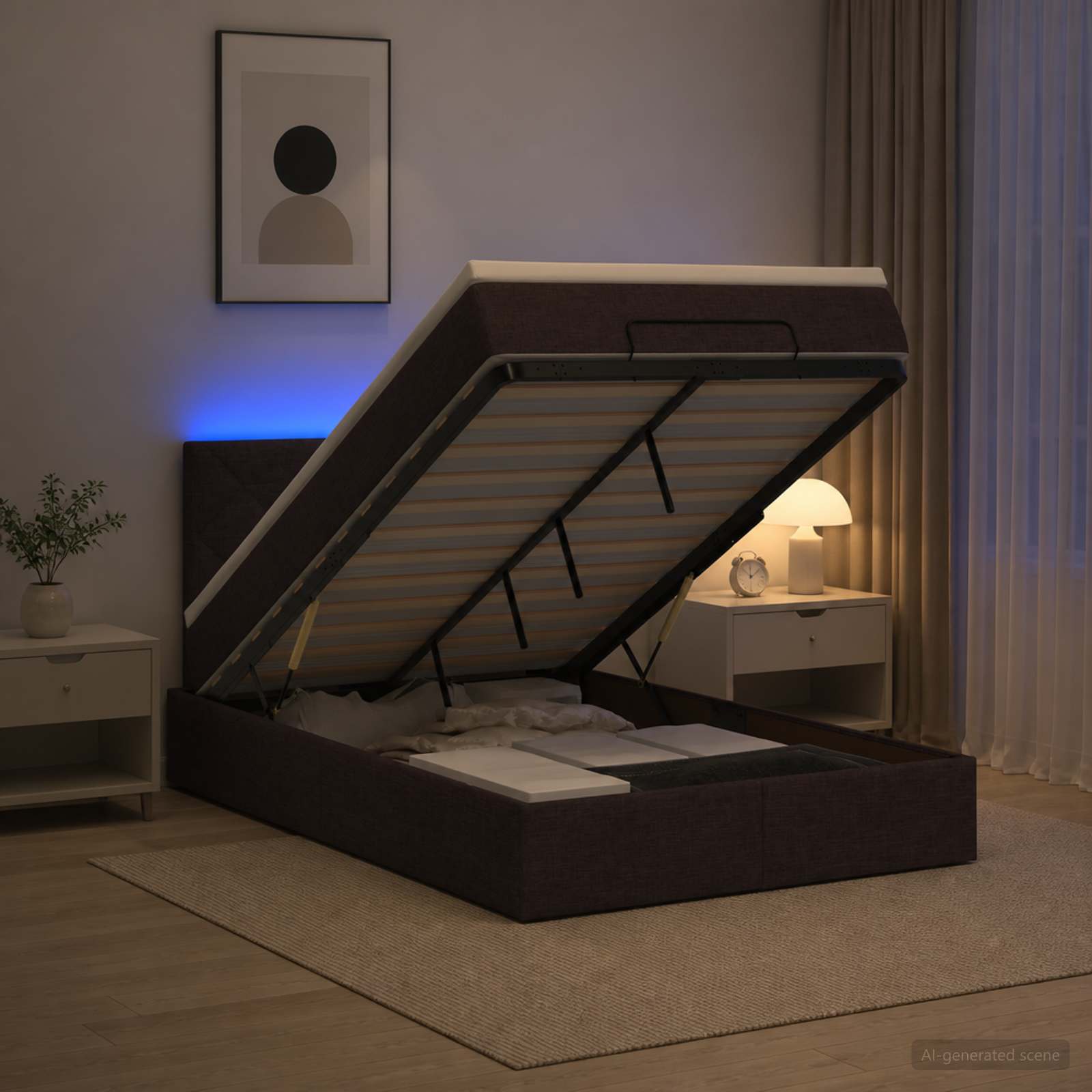 Отоман с матрак и LED Тъмен кафяв 120 x 190 cm Текстил