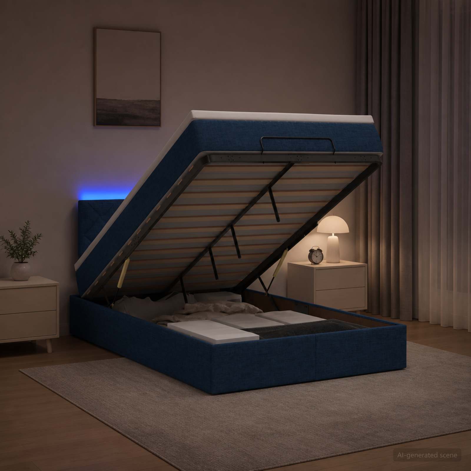 Отоман с матрак и LED с LED ленти Синьо 120 x 190 cm Текстил