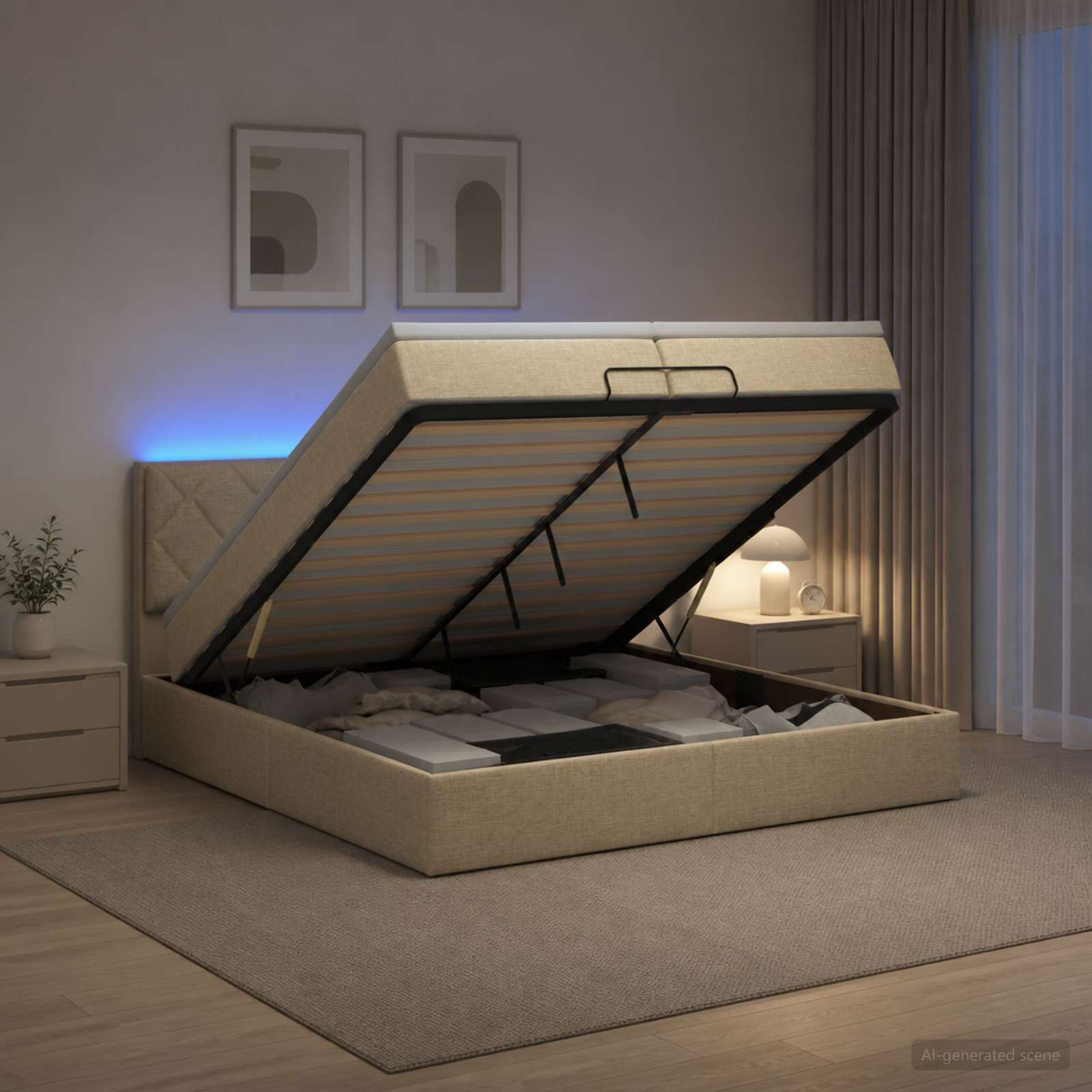 Отоман с матрак и LED с LED ленти Кремаво 200 x 200 cm Текстил