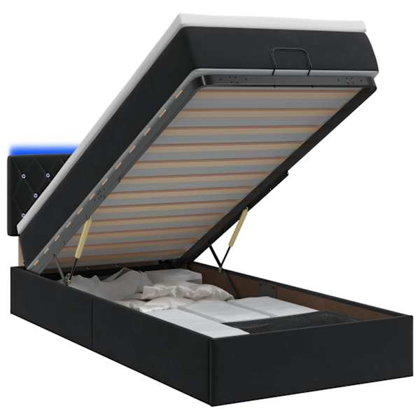 vidaXL Ottomani voodi madratsi ja LED-idega Must 90 x 190 cm Samet