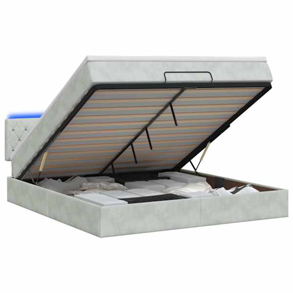 vidaXL Ottomani voodi madratsi ja LED-idega Helehall 140 x 190 cm