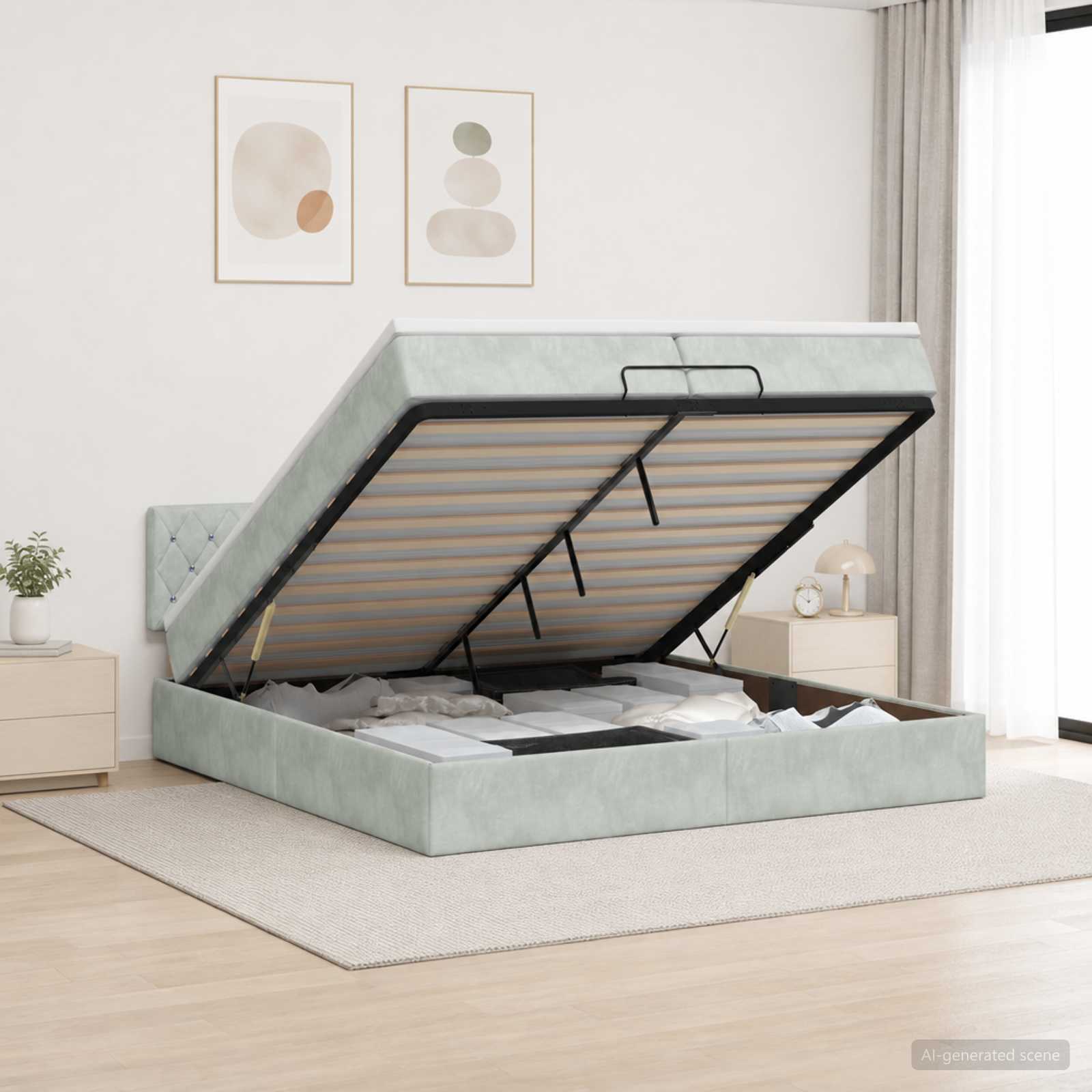 vidaXL Ottoman bed met matras Lichtgrijs 200 x 200 cm Fluweel