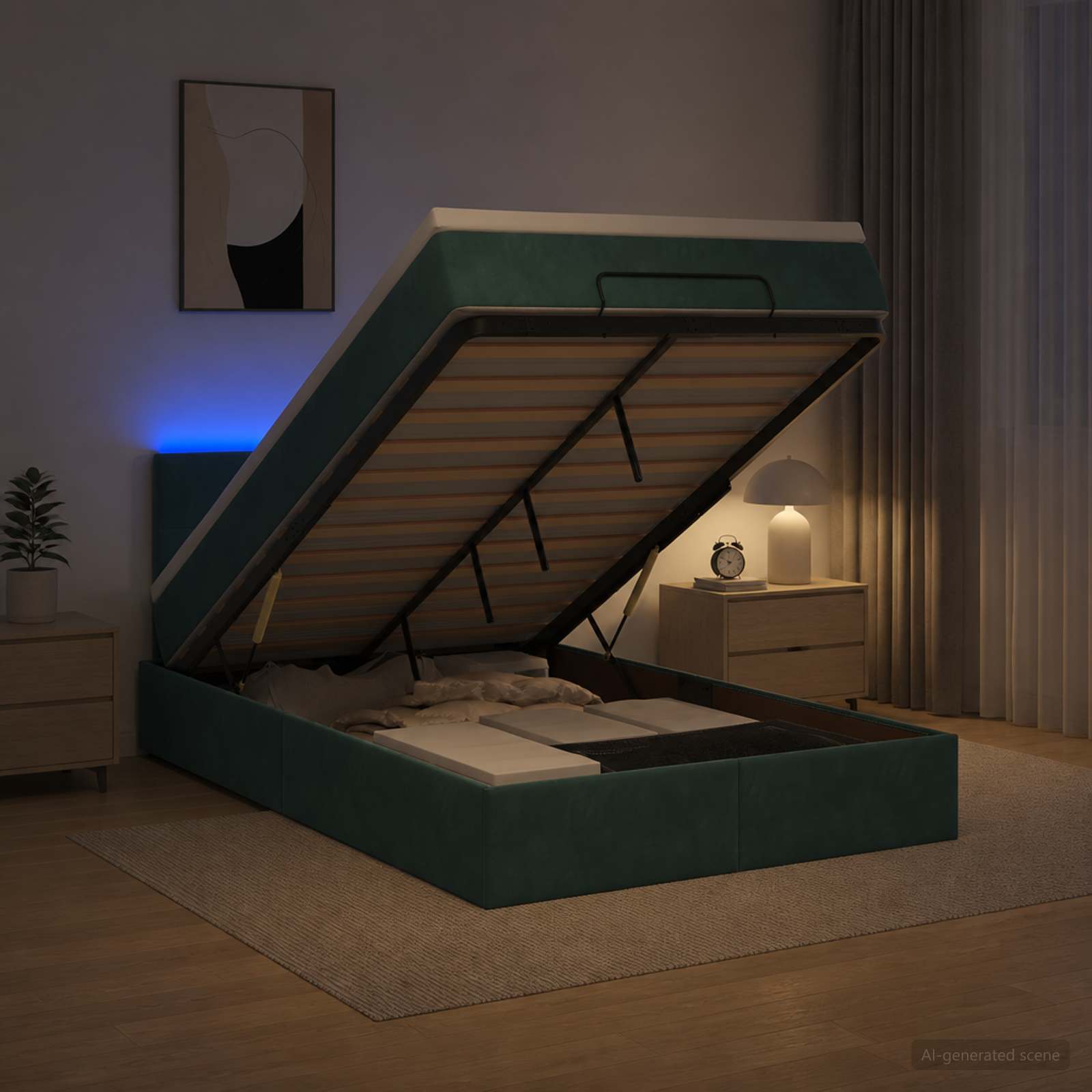 vidaXL Ottoman seng med madras og LED Mørkegrøn 120 x 190 cm Velour