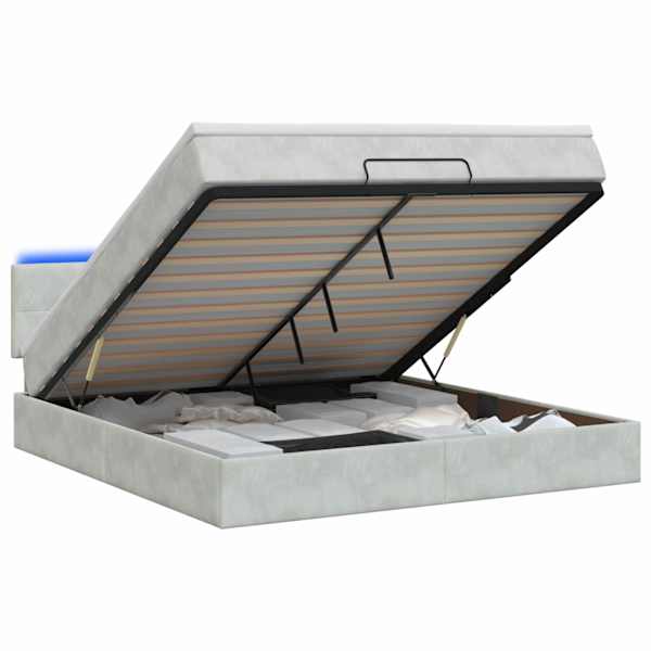 vidaXL Ottomani voodi madratsi ja LED-idega Helehall 140 x 190 cm
