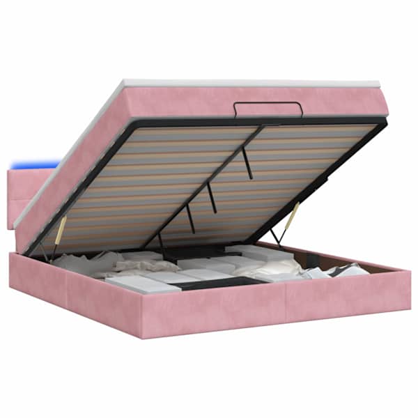 vidaXL Ottomani voodi madratsi ja LED-idega Roosa 140 x 190 cm Samet