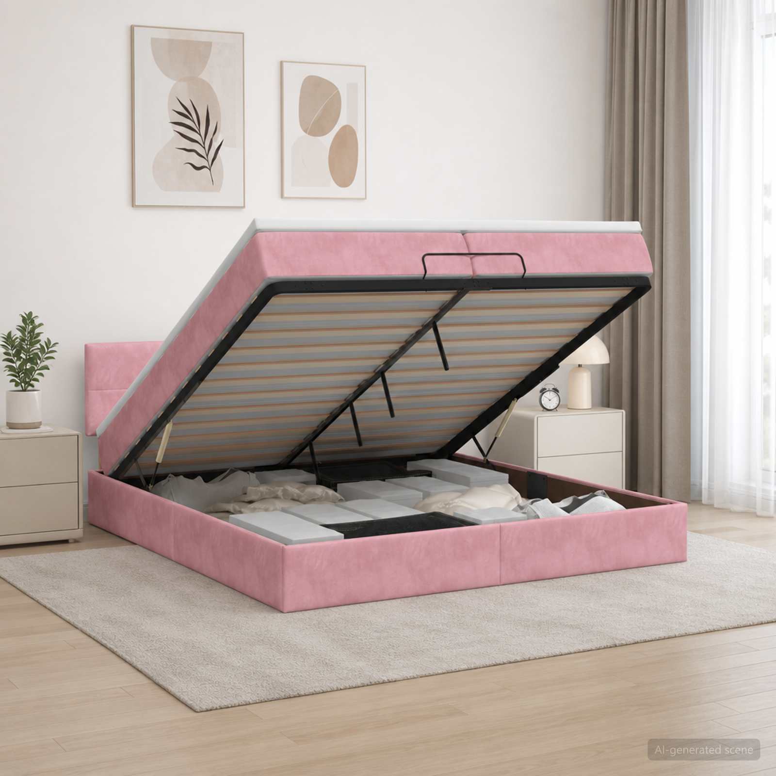 Ottoman Bed met Matrassen en LED Roze 200 x 200 cm fluweel – afbeelding 1
