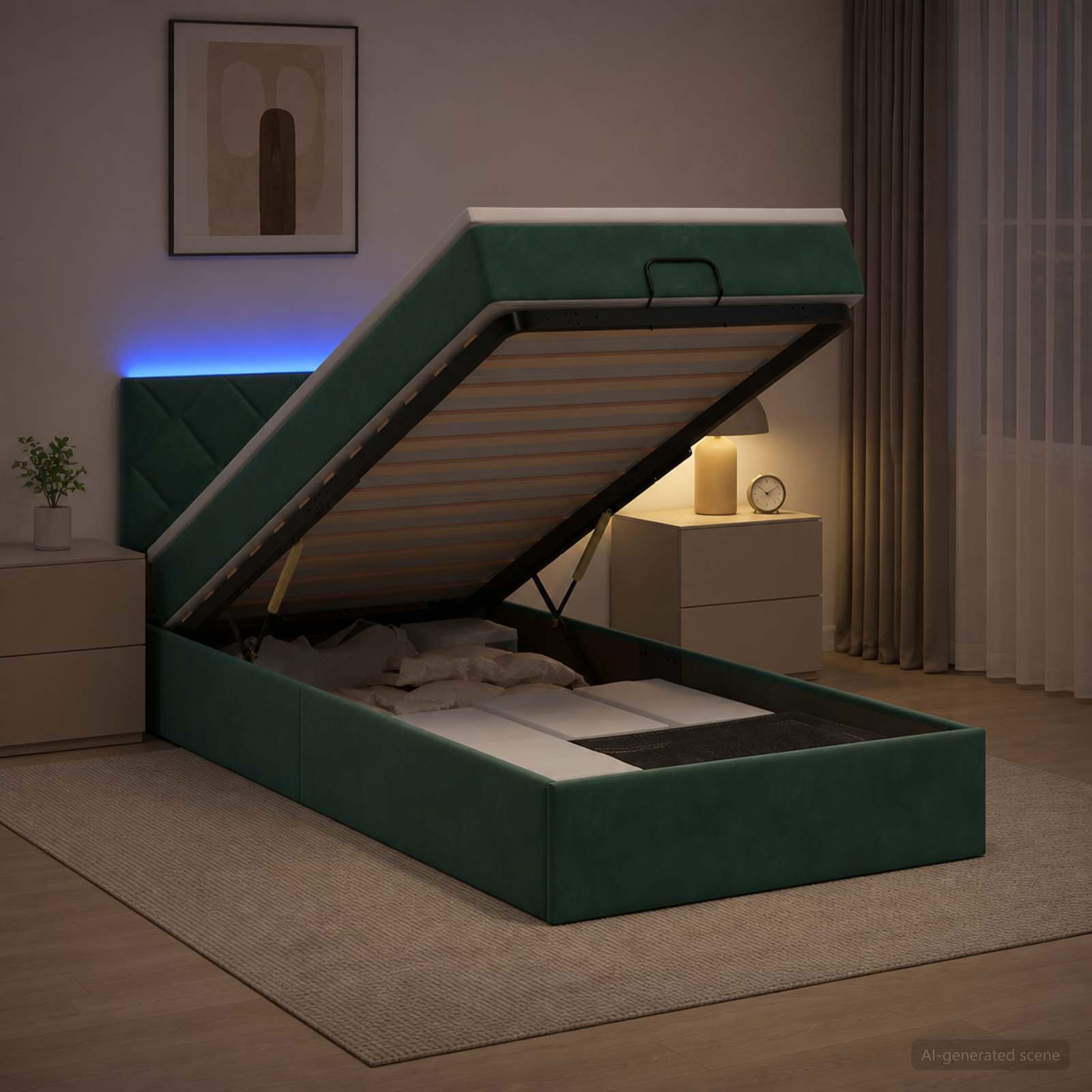 Отоман с матрак и LED с таблото Тъмнозелено 90 x 190 cm Кадифе
