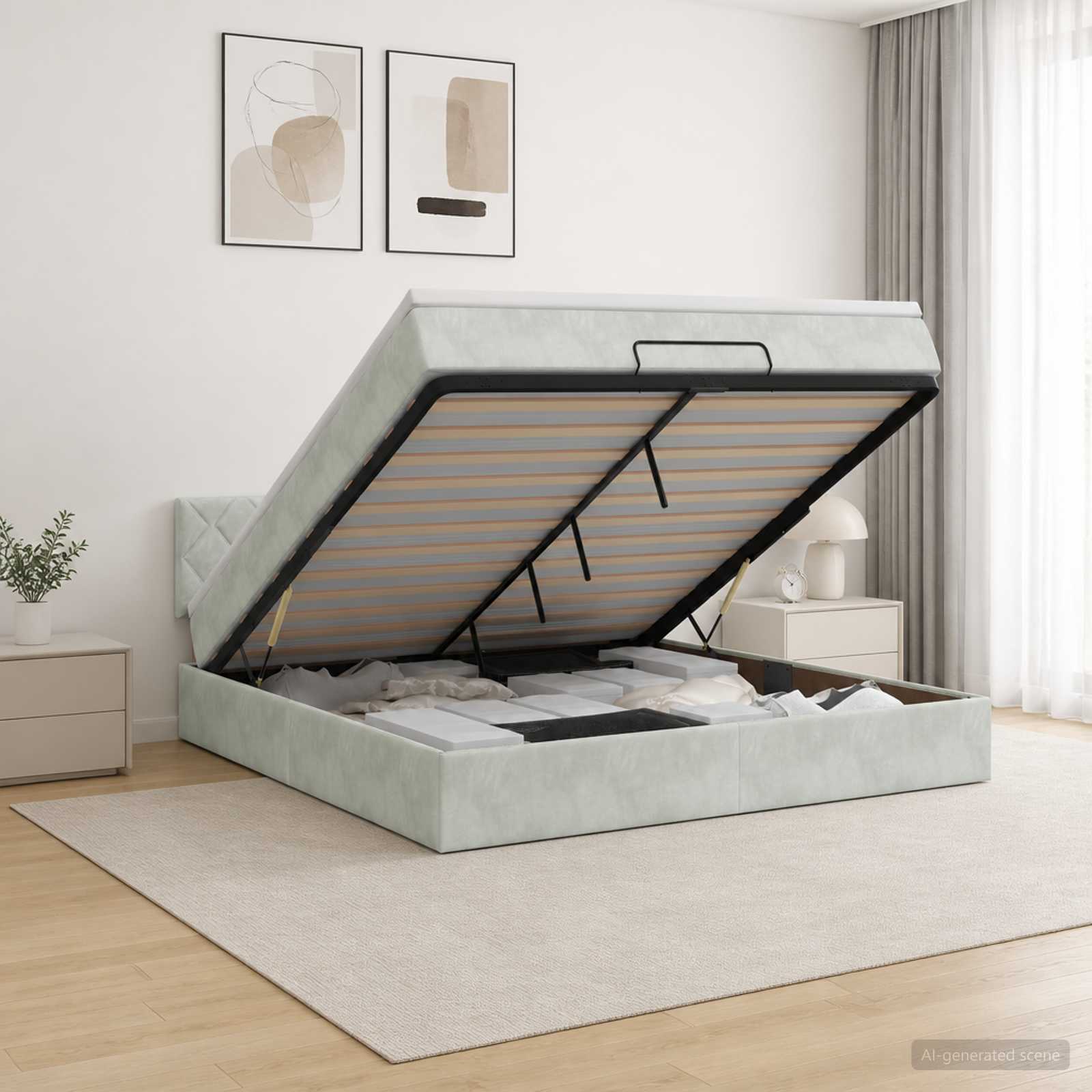 vidaXL Ottoman seng med madras og LED Lysegrå 140 x 190 cm Velour