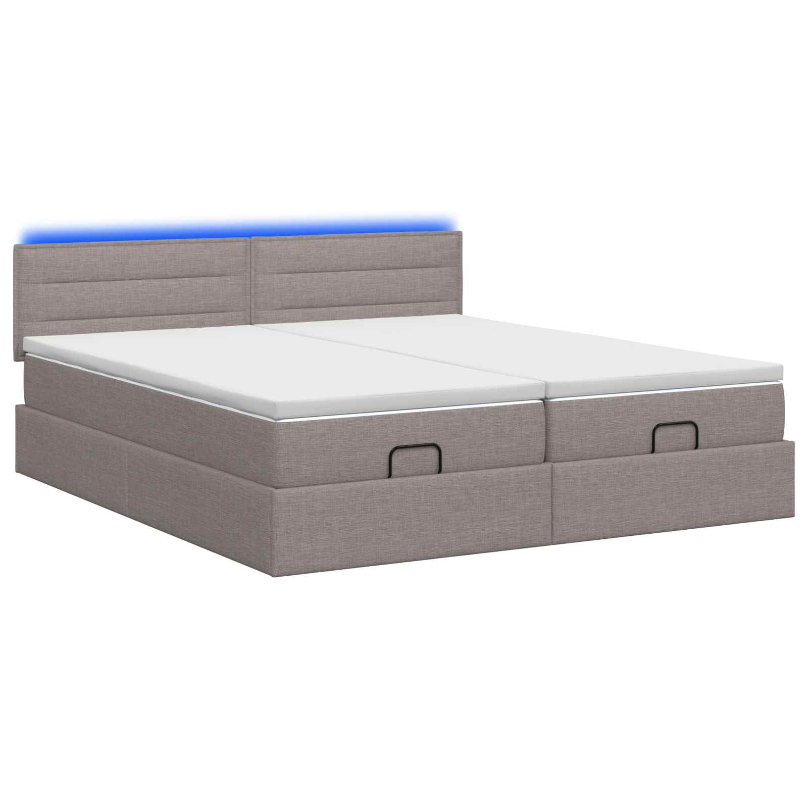 Otomanska postelja z vzmetnico in LED Taupe 160 x 200 cm Blago