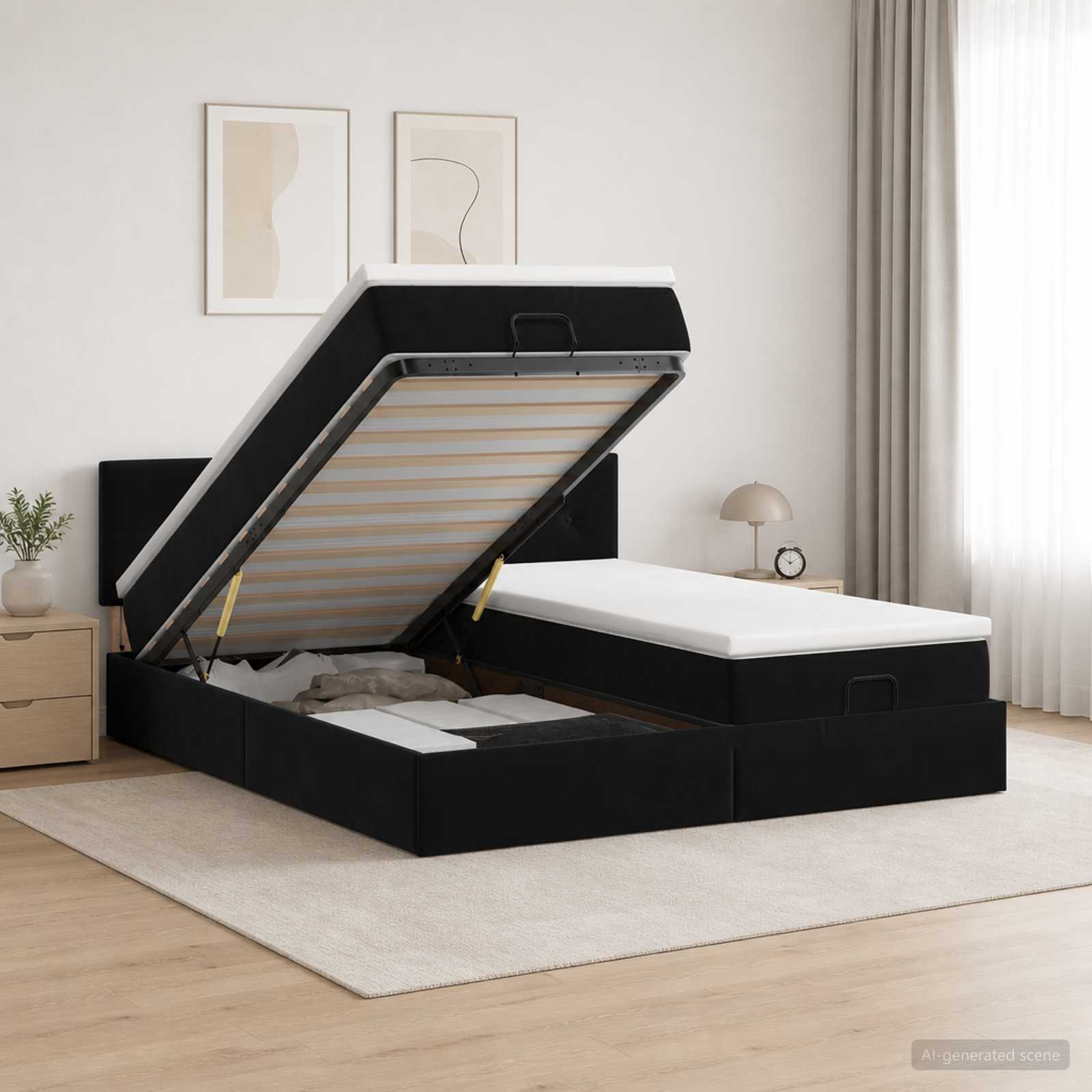 Ottoman Bed met Matrassen en LED Zwart 200 x 200 cm fluweel – afbeelding 1