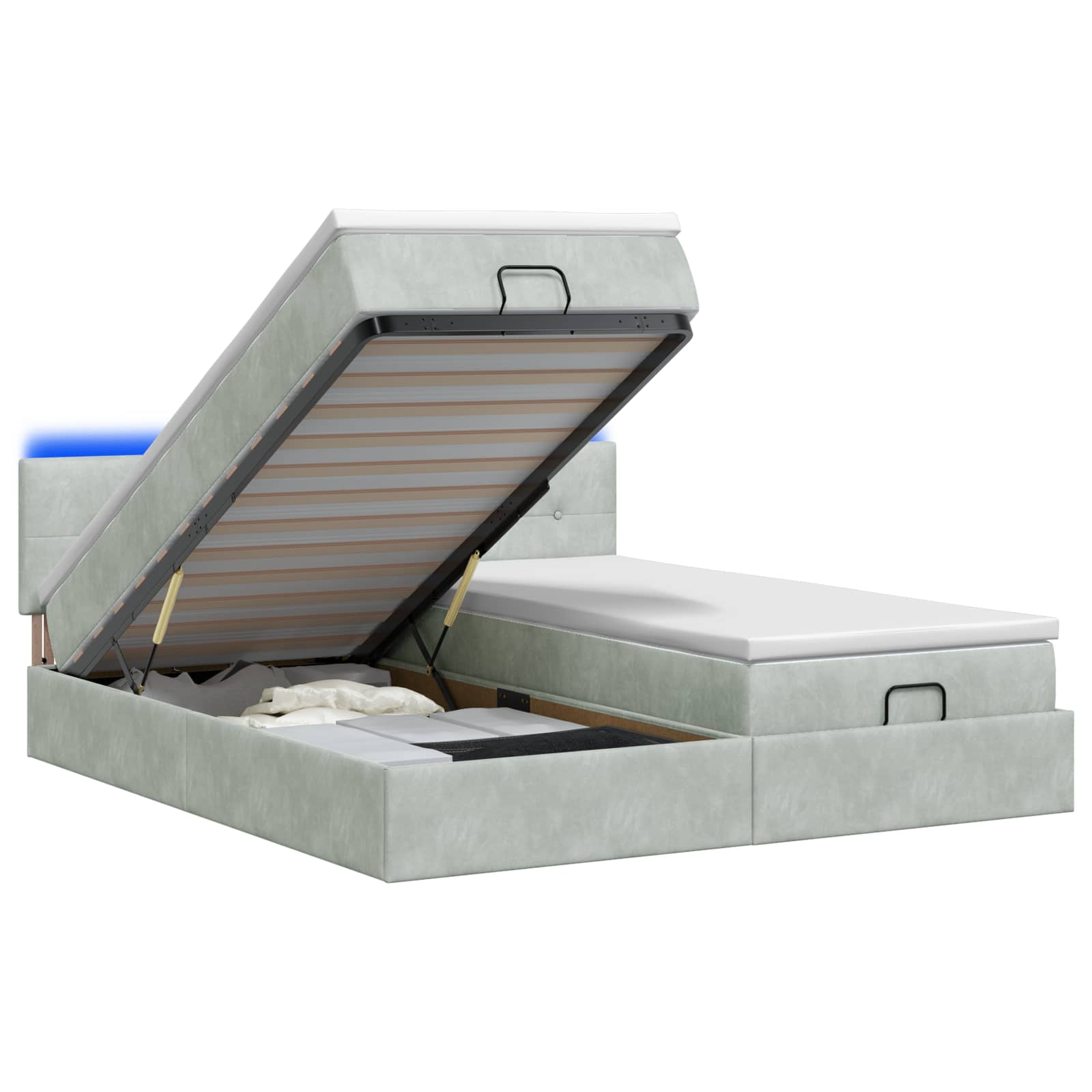 Ottoman Bed met Matrassen en LED Lichtgrijs 200 x 200 cm – afbeelding 1