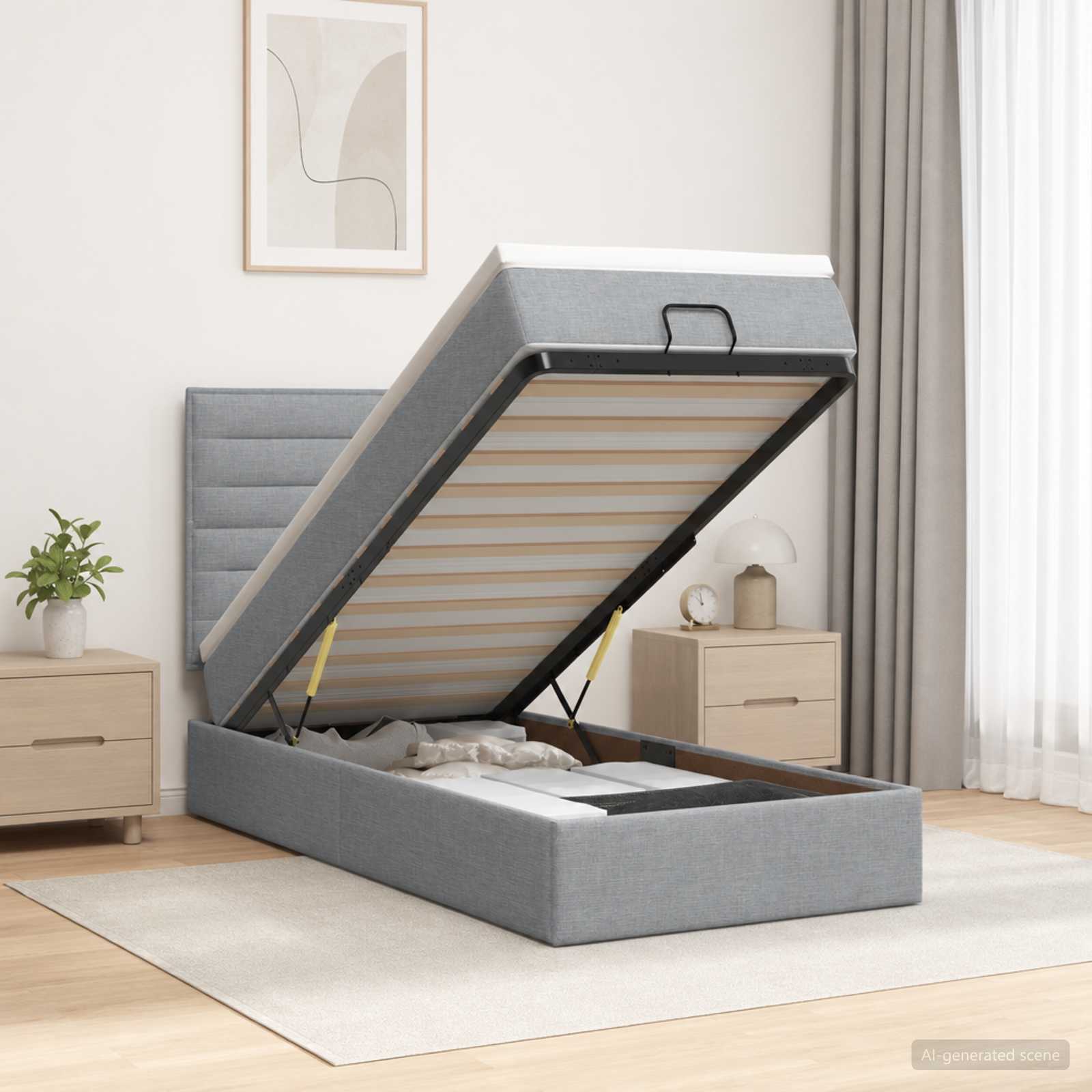 Ottoman Bed met Matrassen en LED Lichtgrijs 100 x 200 cm Stof – afbeelding 1