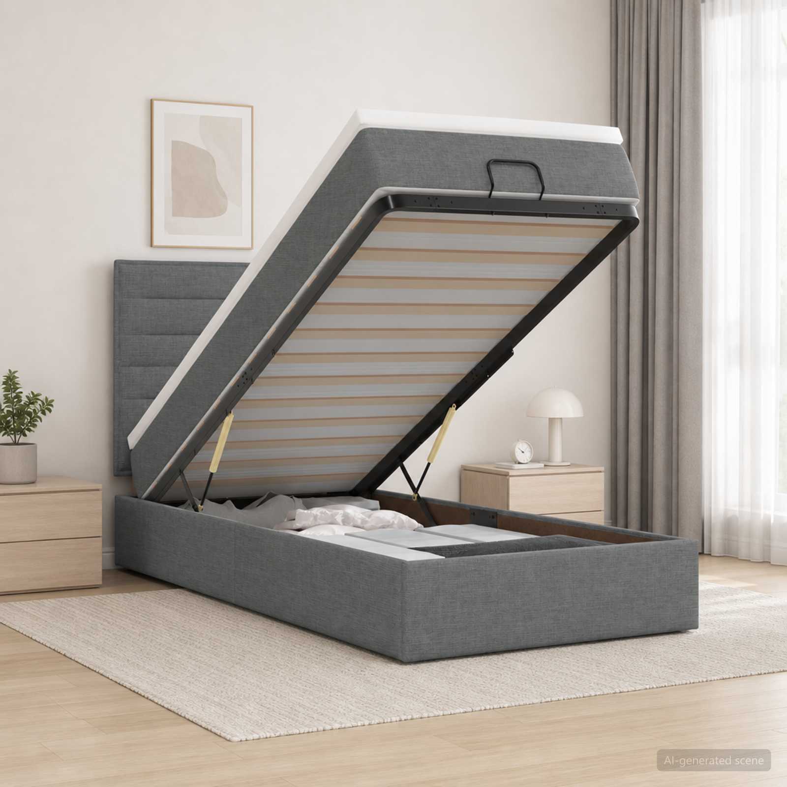 Ottoman Bed met Matrassen en LED Donkergrijs 100 x 200 cm Stof – afbeelding 1
