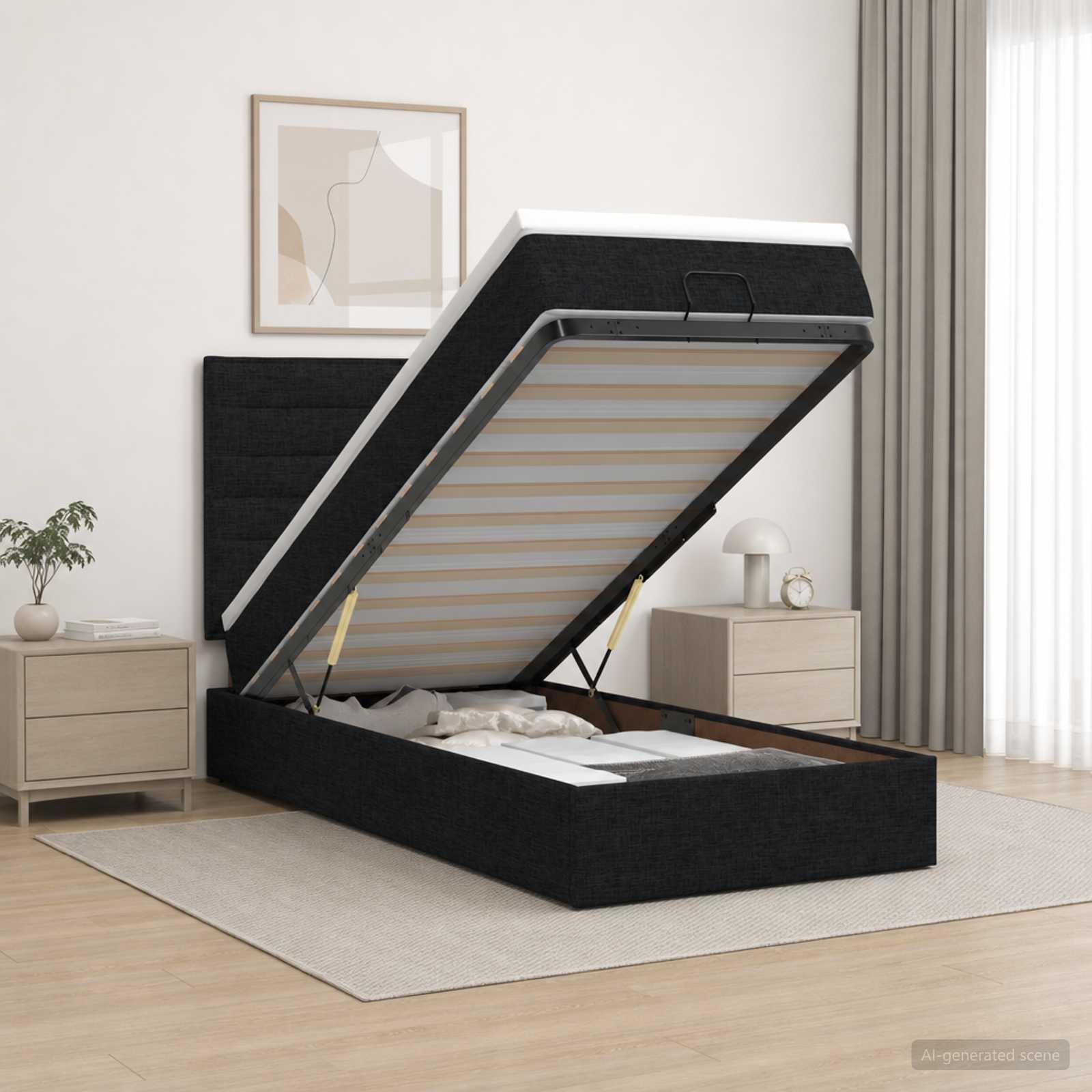 Ottoman Bed met Matrassen en LED Zwart 90 x 200 cm Stof – afbeelding 1
