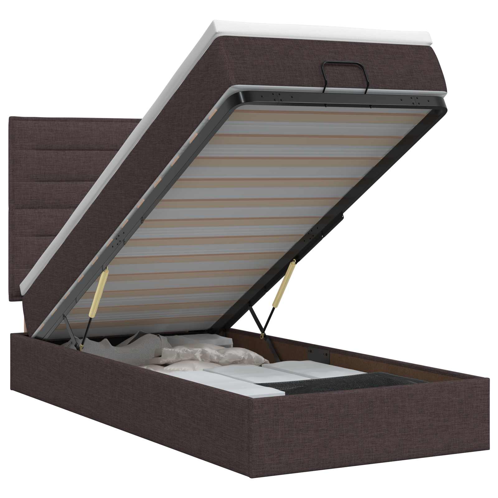 vidaXL Ottoman bed met matras Donkerbruin 90 x 200 cm Stof bruin, foto 3
