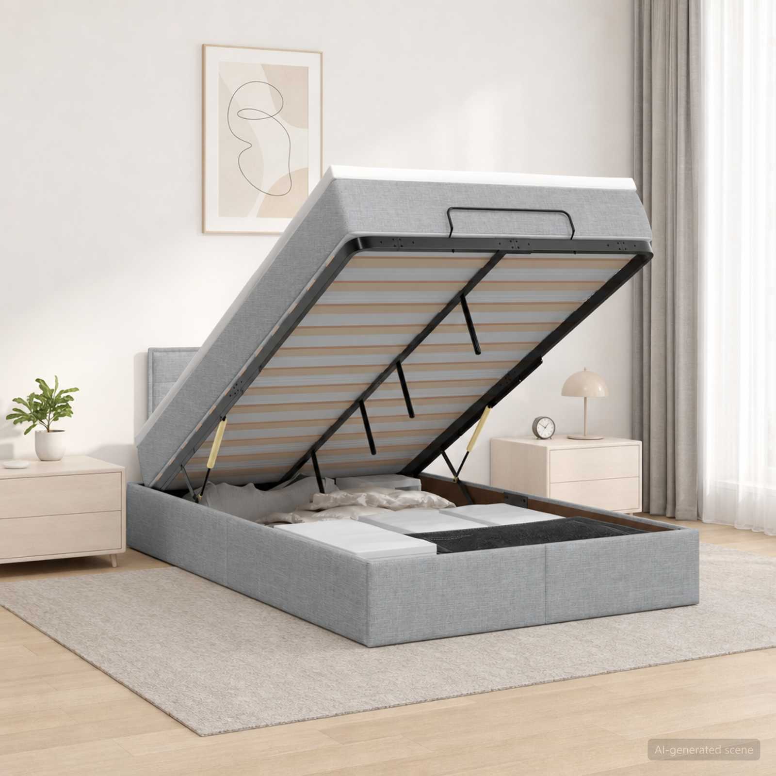 Ottoman Bed met Matrassen en LED Lichtgrijs 120 x 200 cm Stof – afbeelding 1