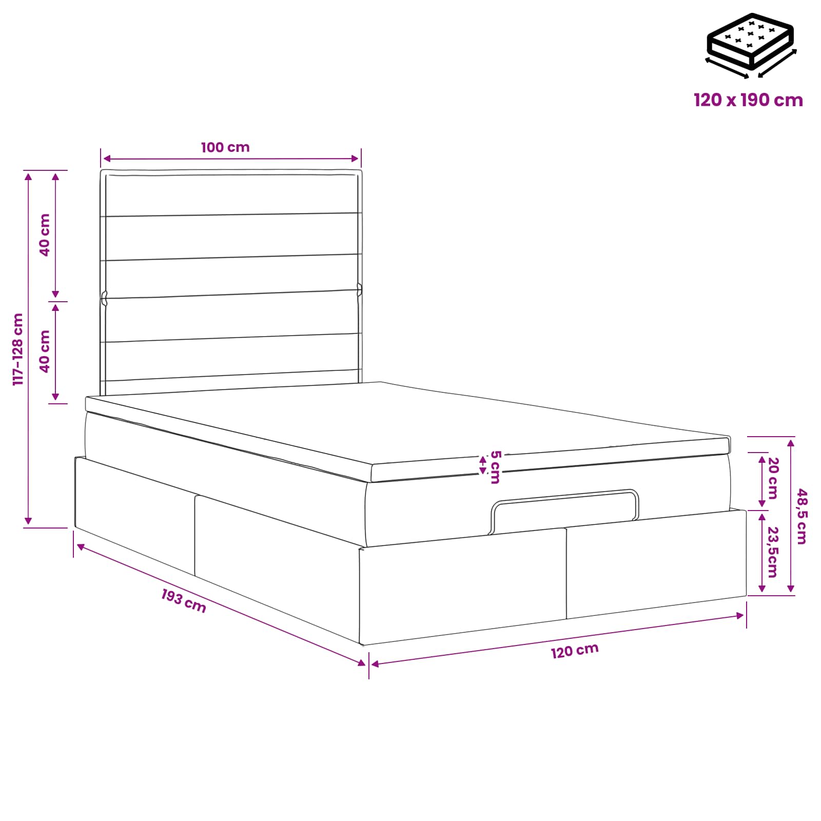 vidaXL Ottoman bed met matras Donkergrijs 120 x 190 cm Stof