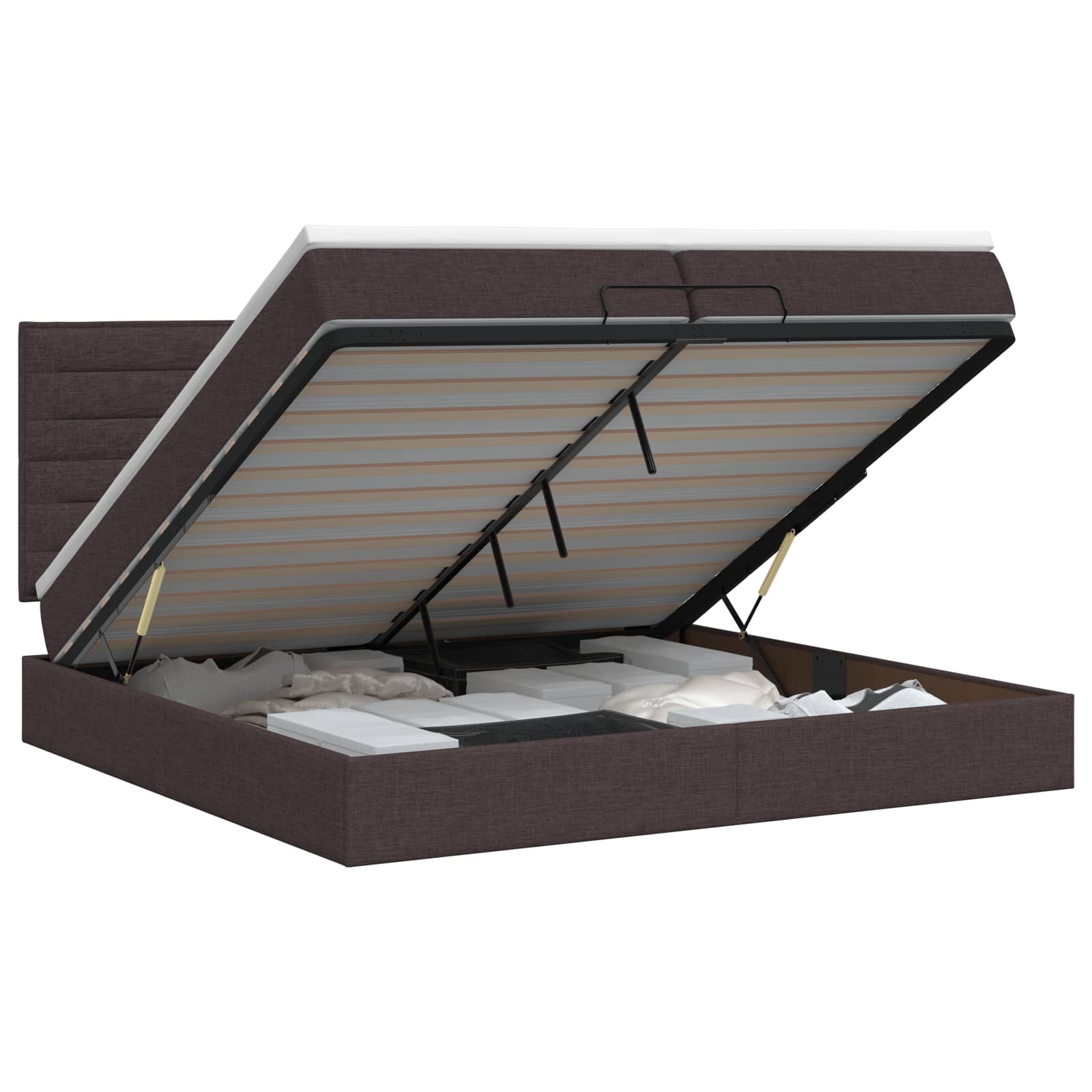 vidaXL Ottoman bed met matras Donkerbruin 200 x 200 cm Stof bruin, foto 3