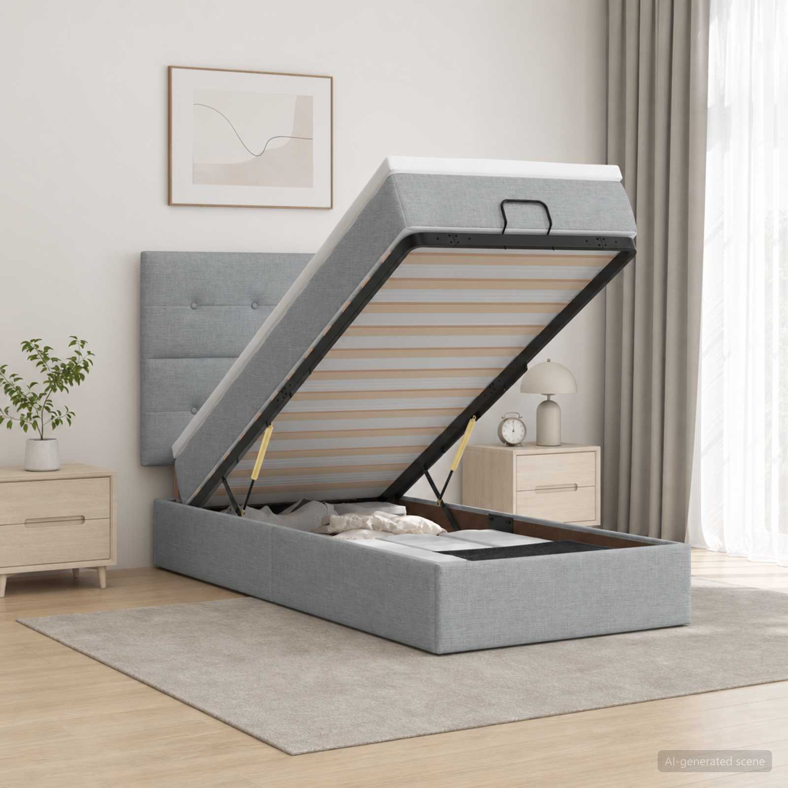 Отоман с матрак и LED с таблото Светлосиво 100 x 200 cm Текстил