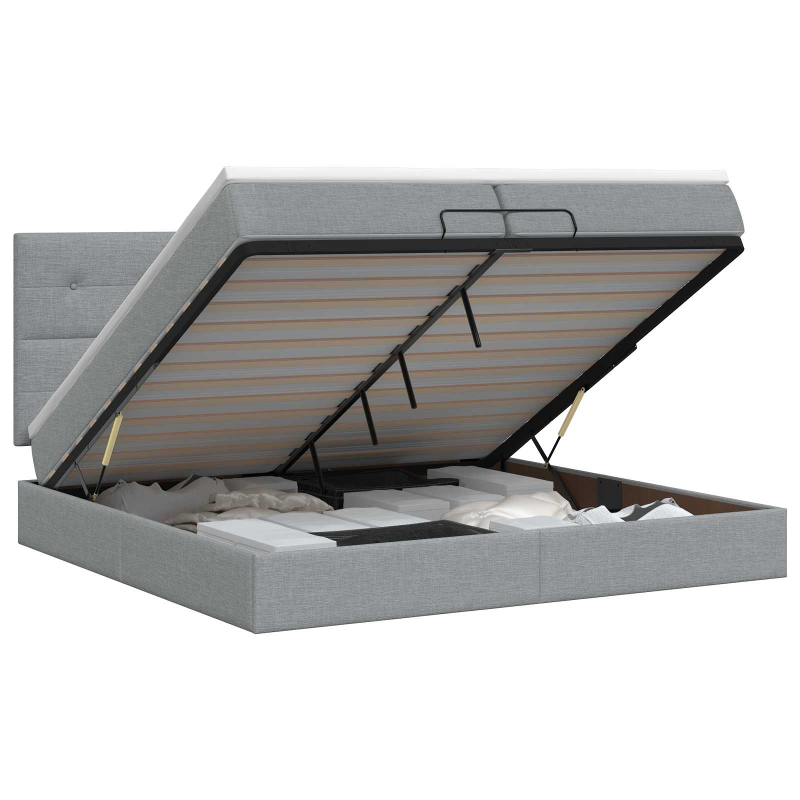 vidaXL Ottoman bed met matras Lichtgrijs 200 x 200 cm Stof, foto 3