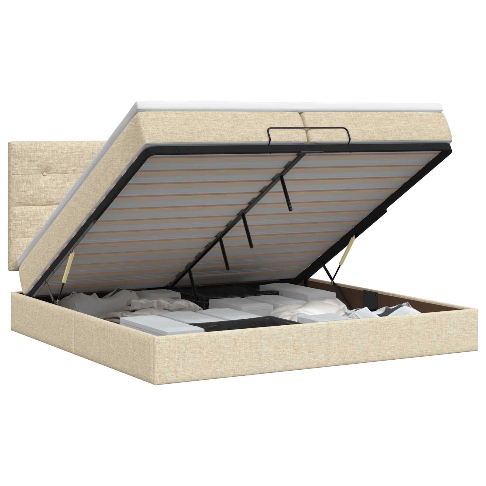vidaXL Ottoman bed met matras Crèmekleurig 200 x 200 cm Stof, foto 3