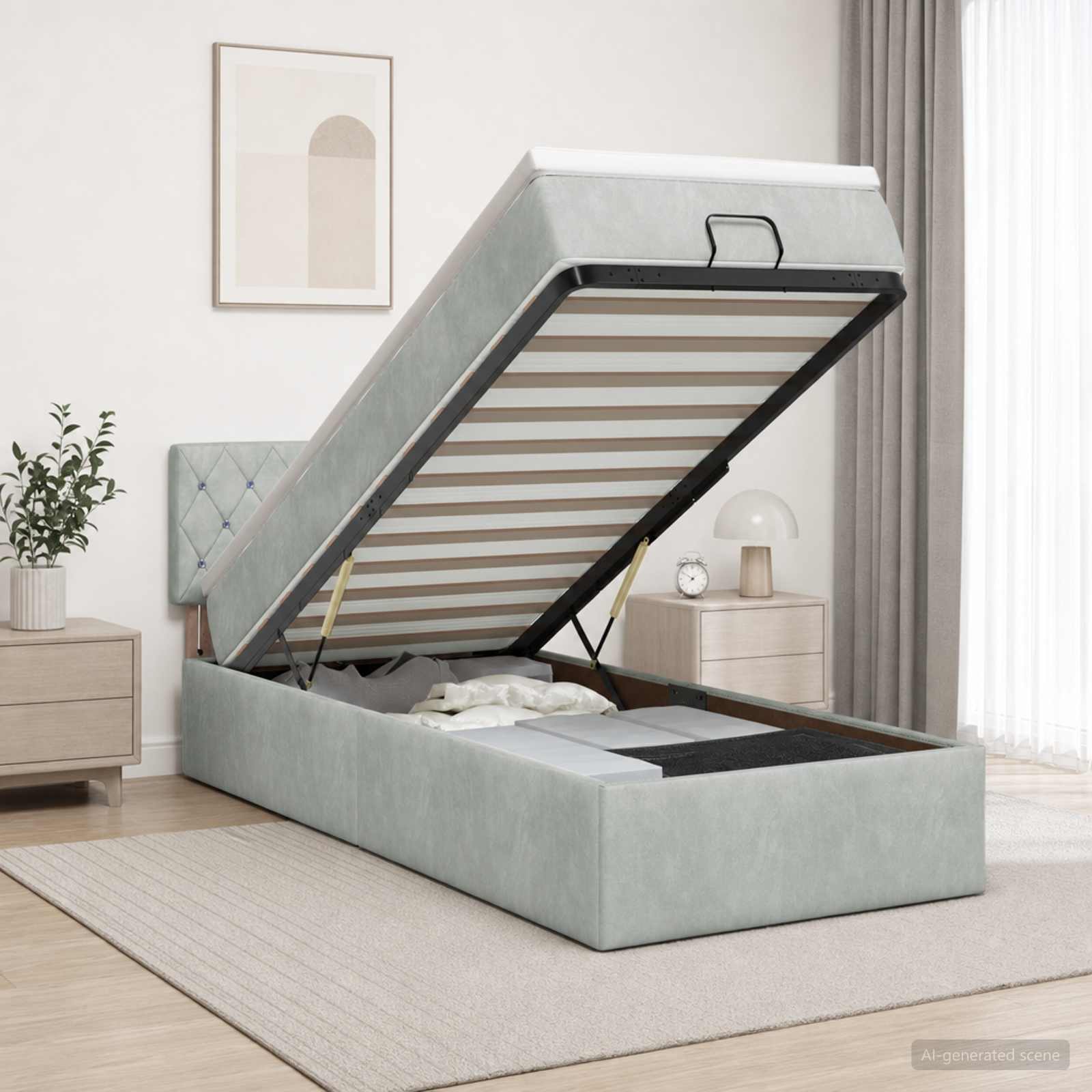 Ottoman Bed met Matrassen en LED Lichtgrijs 80 x 200 cm fluweel – afbeelding 1