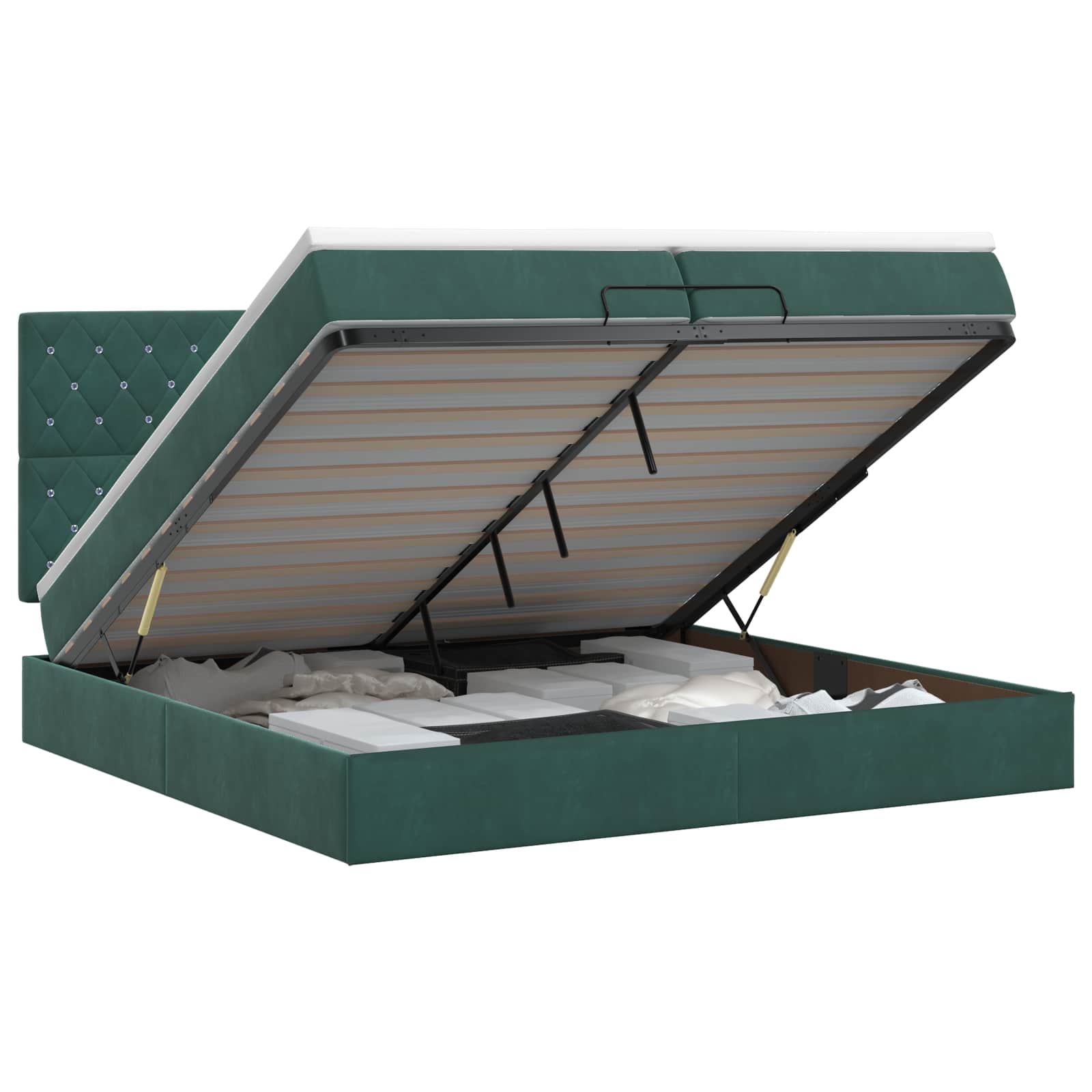 vidaXL Ottoman bed met matras Donkergroen 200 x 200 cm Fluweel groen, foto 3