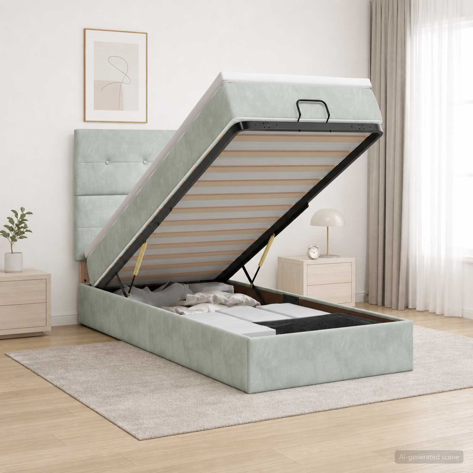 Ottoman bed met matras Lichtgrijs 100 x 200 cm Fluweel – afbeelding 1