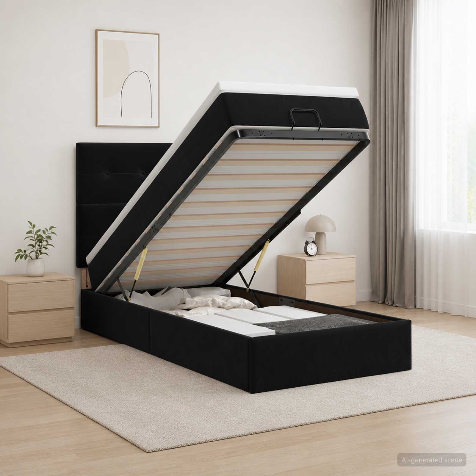 Ottoman Bed met Matrassen en LED Zwart 100 x 200 cm fluweel – afbeelding 1