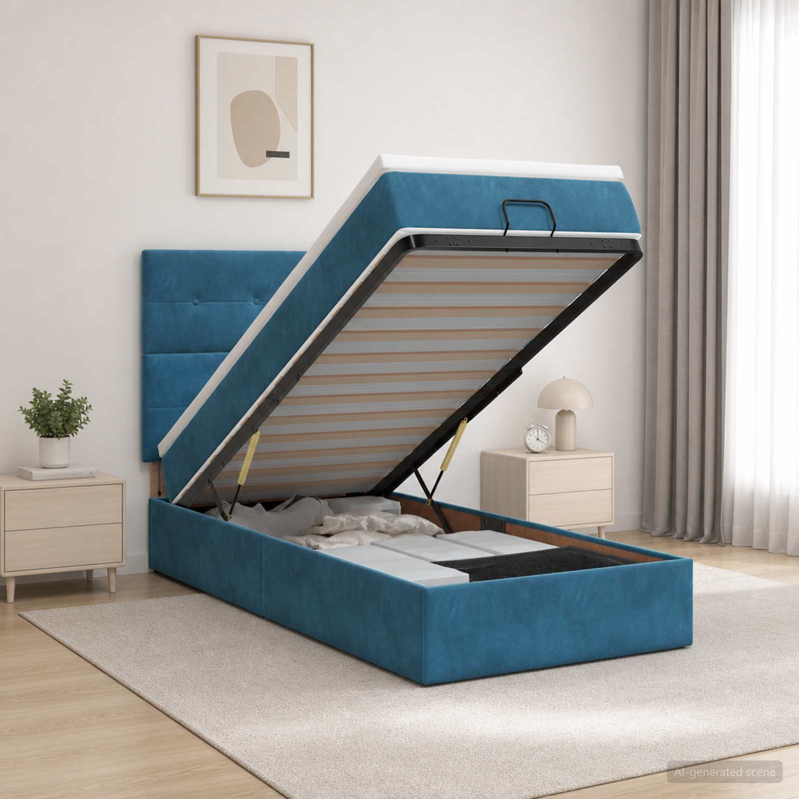 Ottoman bed met matras Donkerblauw 90 x 200 cm Fluweel – afbeelding 1