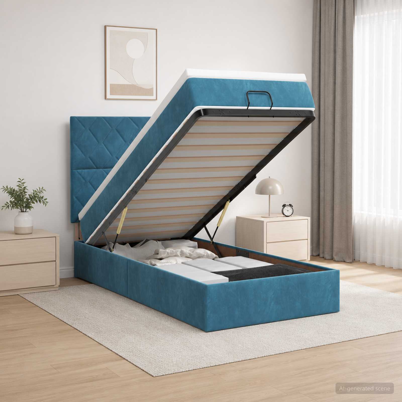 Ottoman Bed met Matrassen en LED Donkerblauw 90 x 190 cm – afbeelding 1