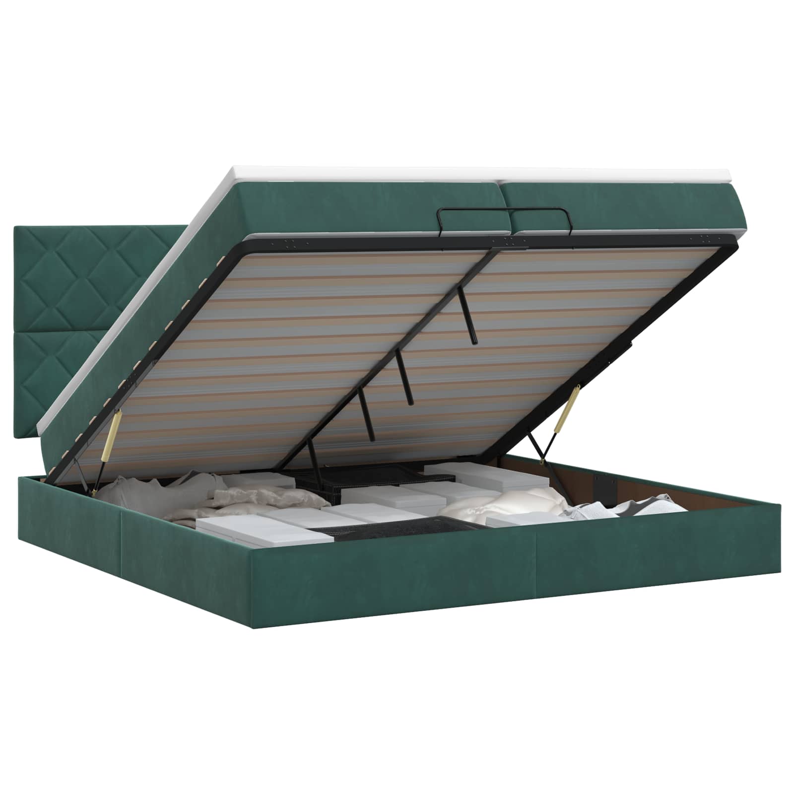 vidaXL Ottoman bed met matras Donkergroen 200 x 200 cm Fluweel groen, foto 3
