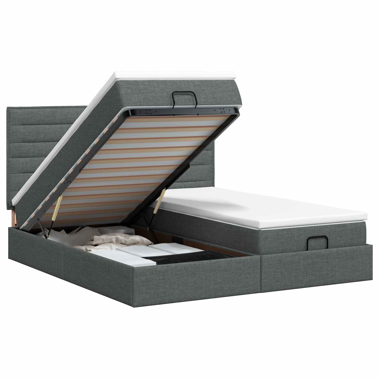 vidaXL Pat ottoman cu saltea cu headboard 2 pcs Gri închis Țesătură
