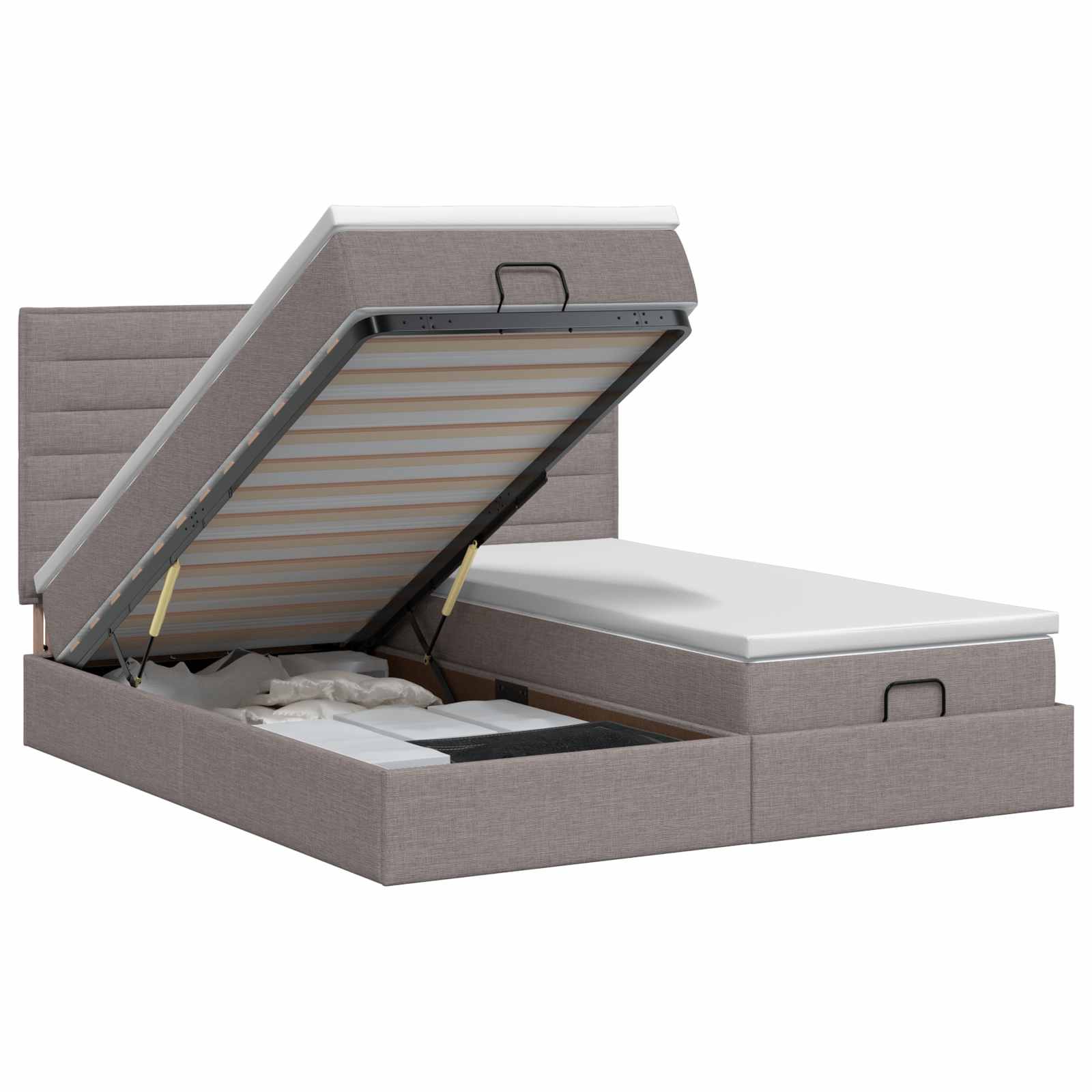 vidaXL Ottoman bed met matras met hoofdeinde 2 st Taupe Stof, foto 3