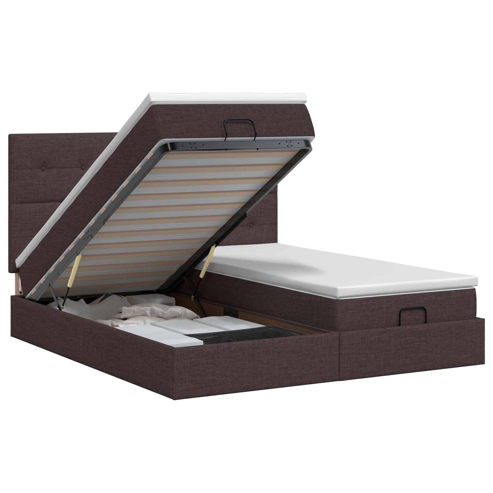 vidaXL Pat ottoman cu saltea cu headboard 2 buc. Maro închis Țesătură
