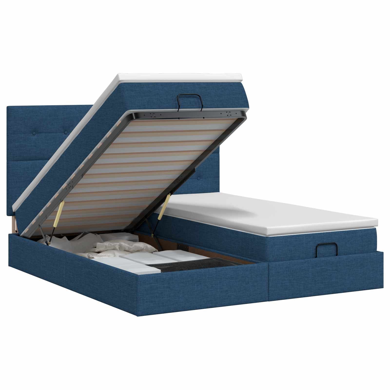 vidaXL Pat ottoman cu saltea cu headboard 2 buc. albastru Țesătură