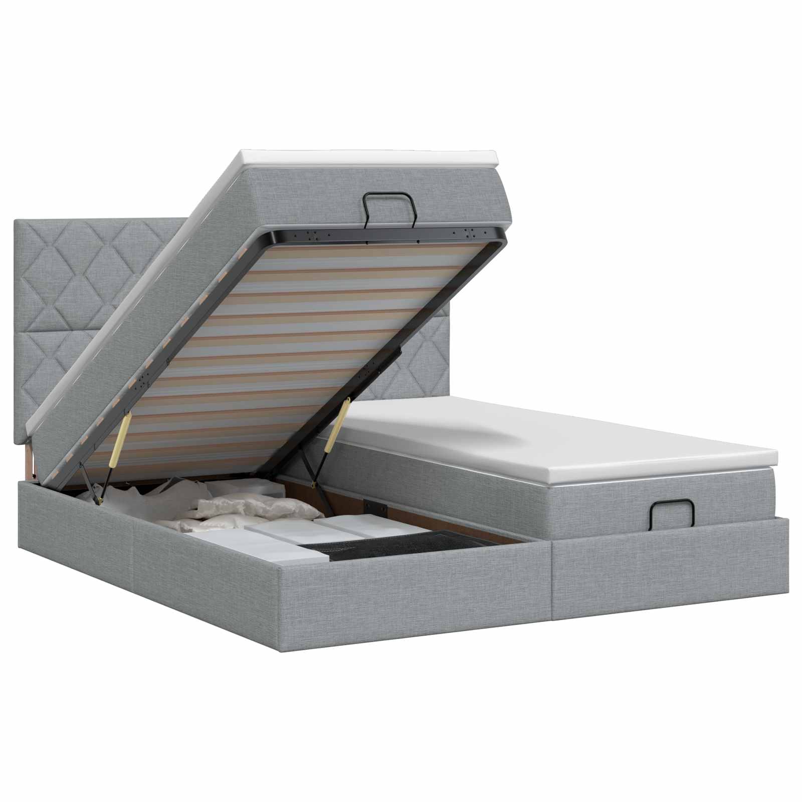 vidaXL Pat ottoman cu saltea cu headboard 2 buc. Gri deschis Țesătură