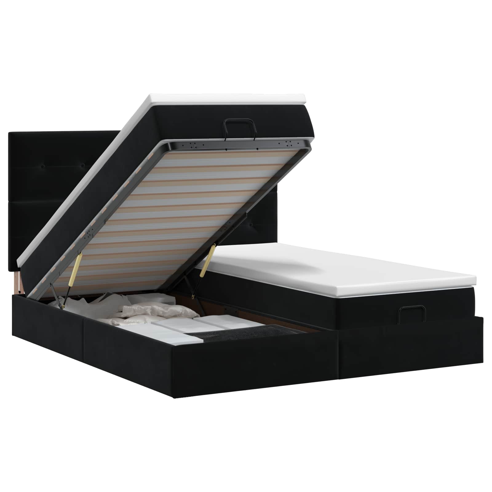 vidaXL Pat ottoman cu saltea cu headboard 2 buc. Negru Catifea