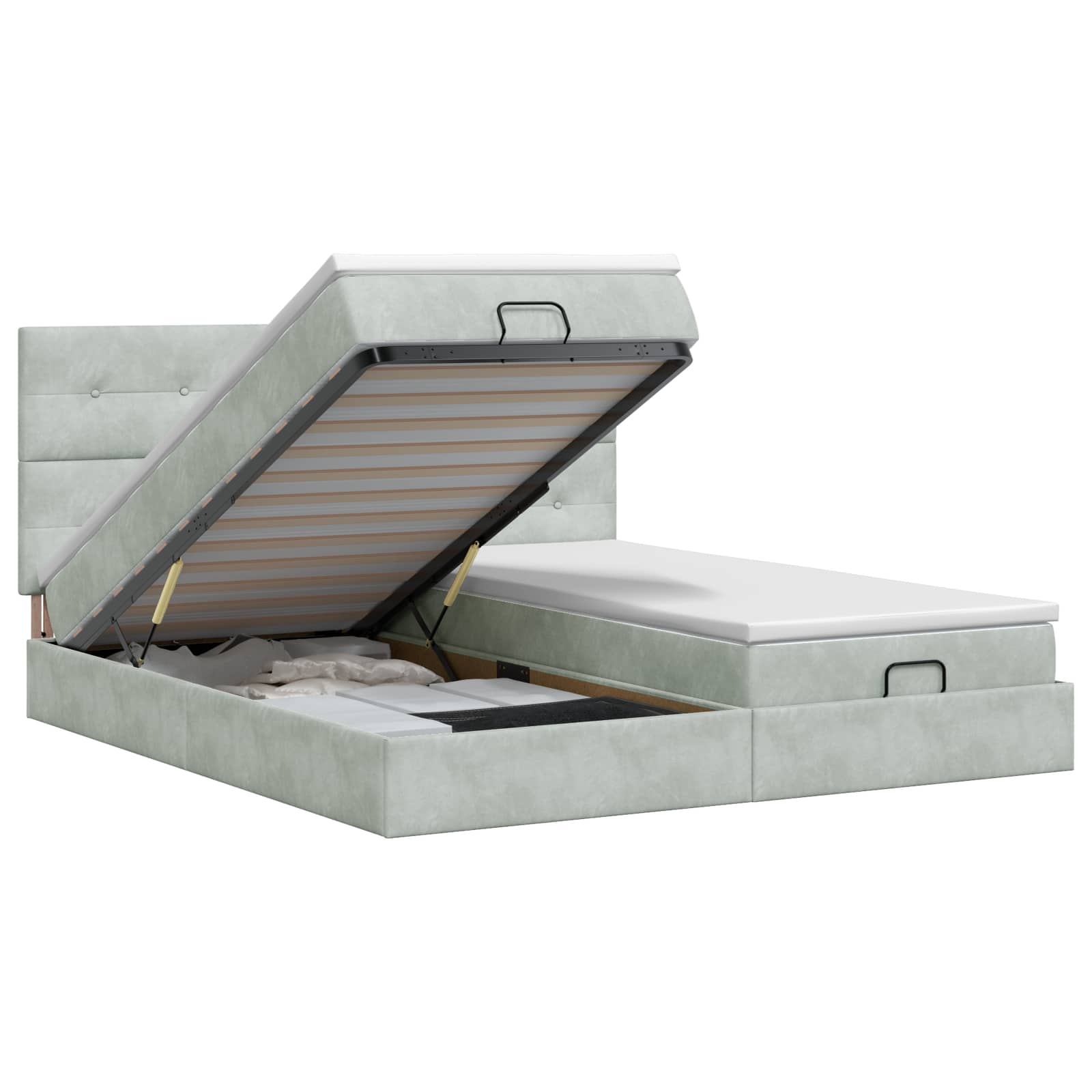 vidaXL Pat ottoman cu saltea cu headboard 2 buc. Gri deschis Catifea