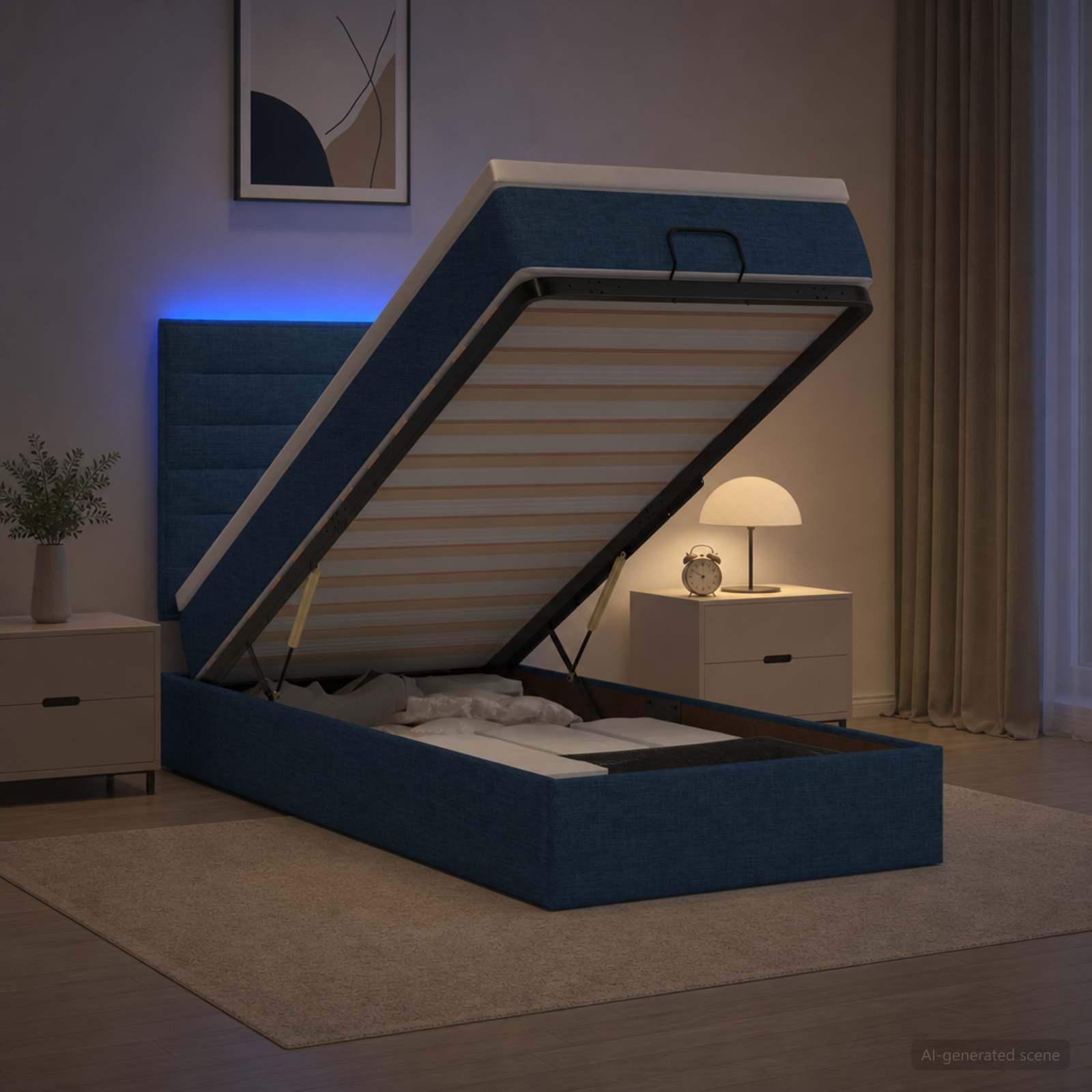 Ottoman Bed met Matrassen en LED Blauw 90 x 200 cm Stof – afbeelding 1