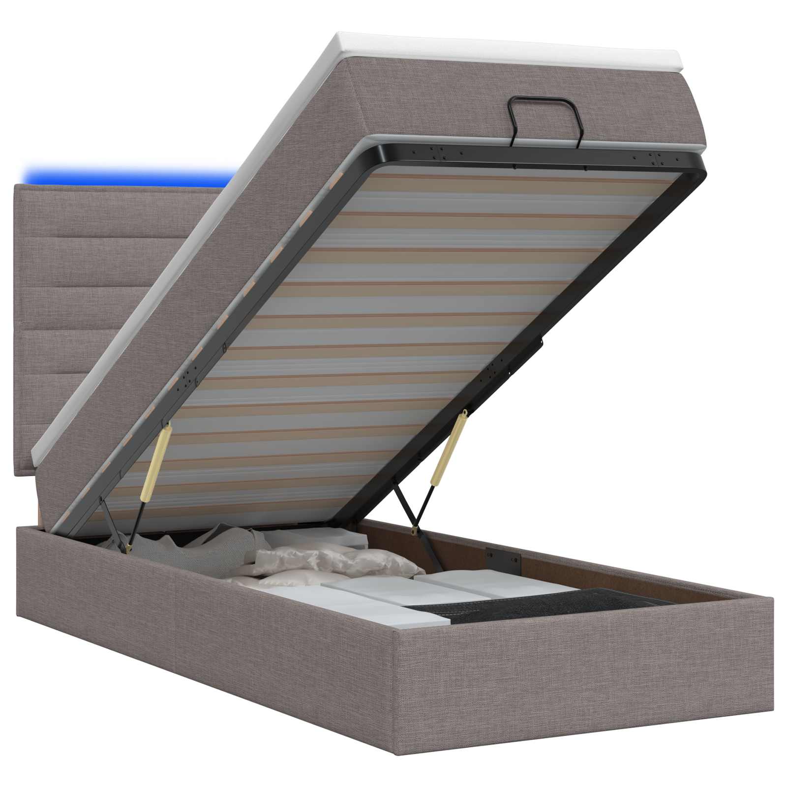 vidaXL Ottoman Bed met Matrassen en LED Taupe 90 x 200 cm Stof, foto 3