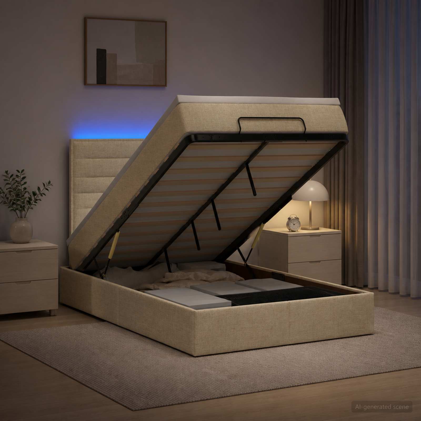 Отоман с матрак и LED с LED ленти Кремаво 120 x 190 cm Текстил