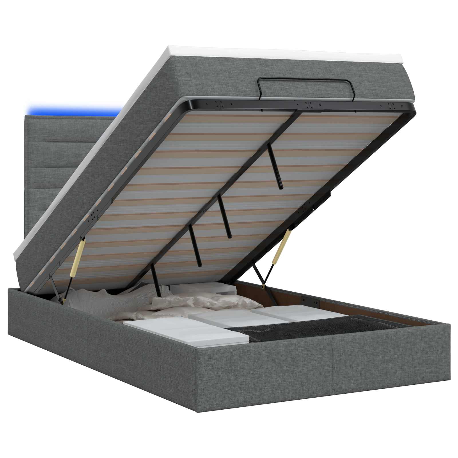 Ottoman Bed met Matrassen en LED Donkergrijs 120 x 200 cm Stof – afbeelding 1